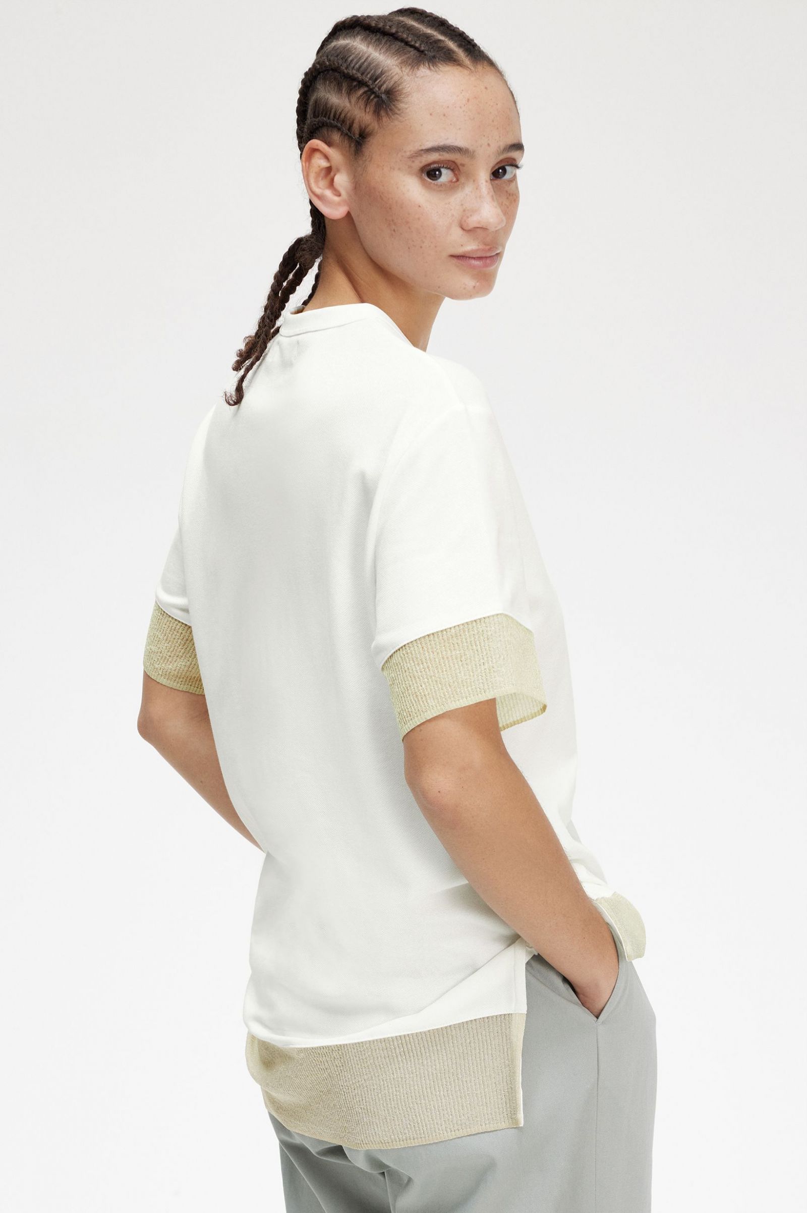 Sheer Trim Piqué T-Shirt Snow White 7039431