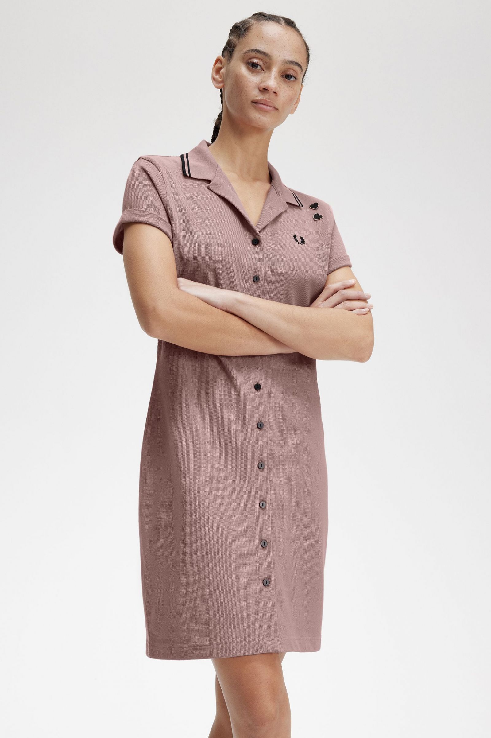 Amy Winehouse FoundationButton-Through Piqué Shirt Dress Dusty Rose Pink 7039303