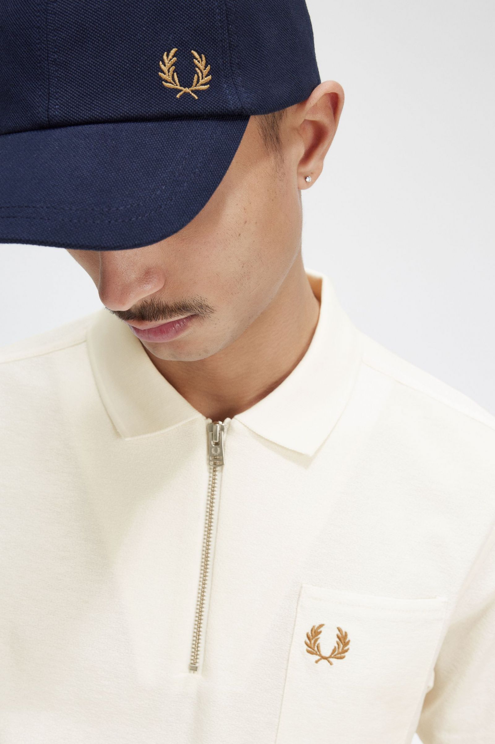 Textured Zip Neck Polo Shirt Ecru 7038565