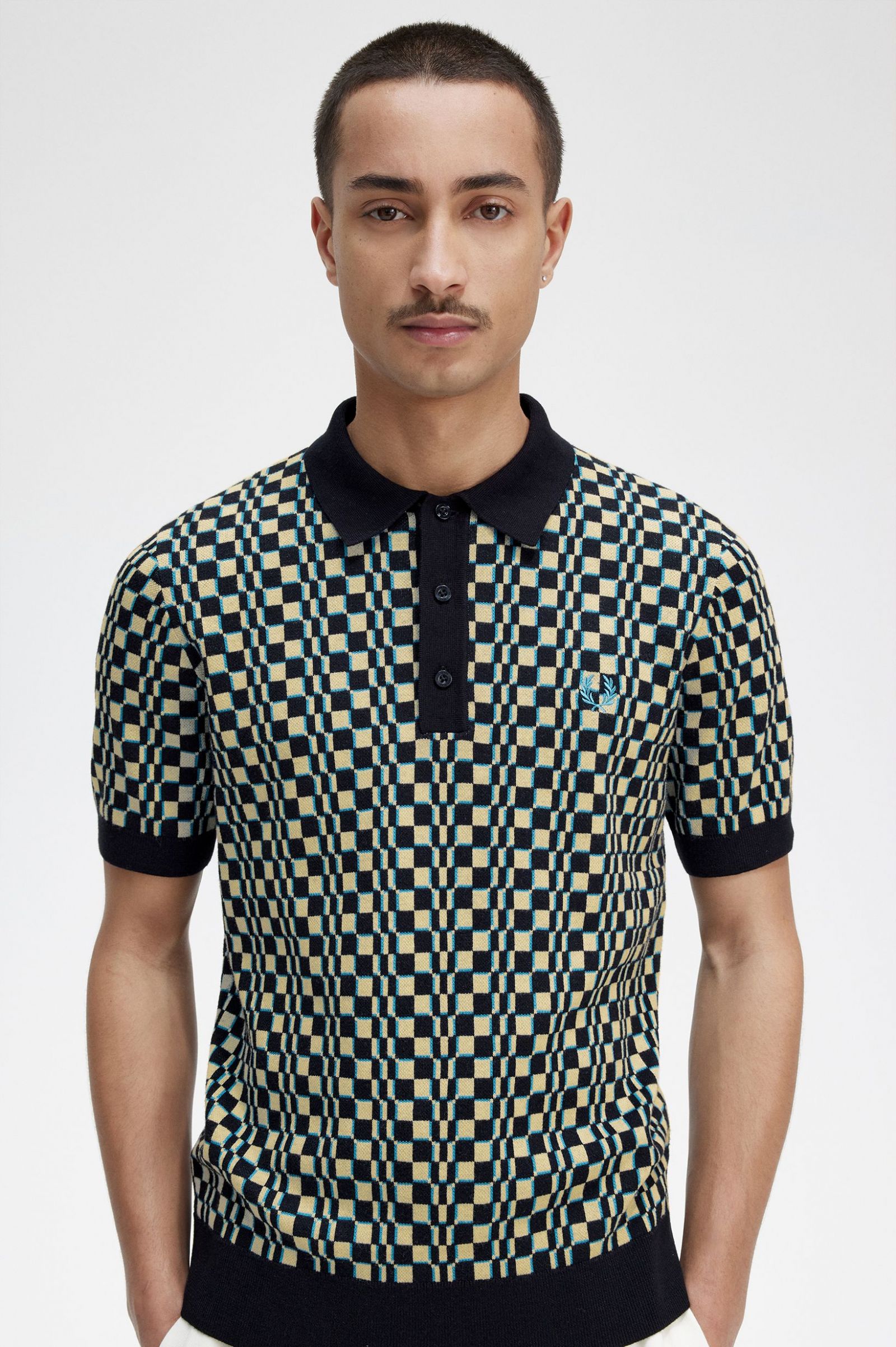 Glitch Chequerboard Knitted Shirt Light Oyster / Black 7038348