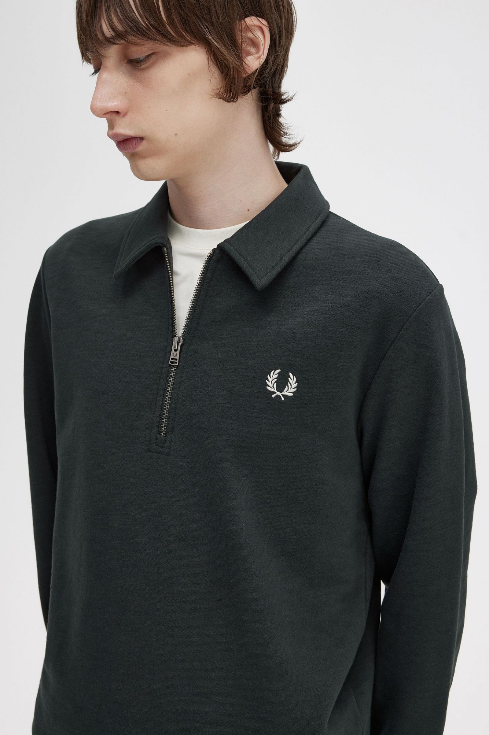 Zip Neck Collar Sweatshirt Night Green 7038409