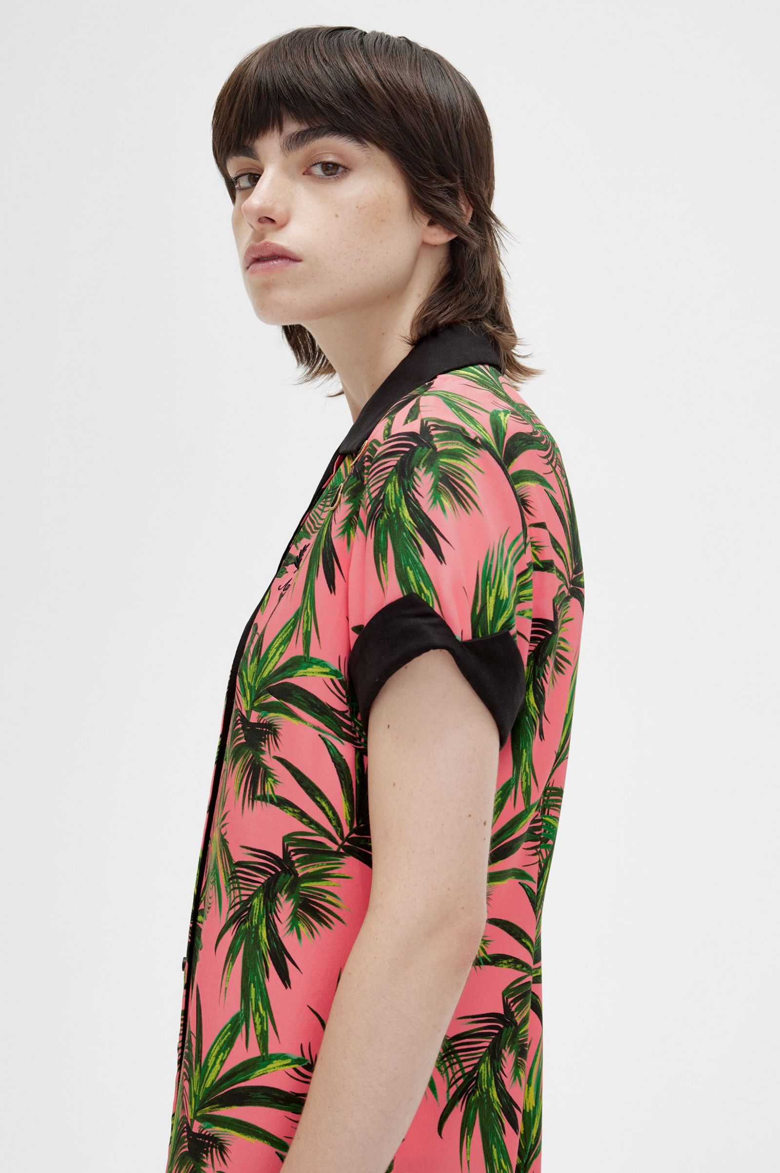Amy Winehouse FoundationPalm Print Shirt Dress Coral Heat 7039301
