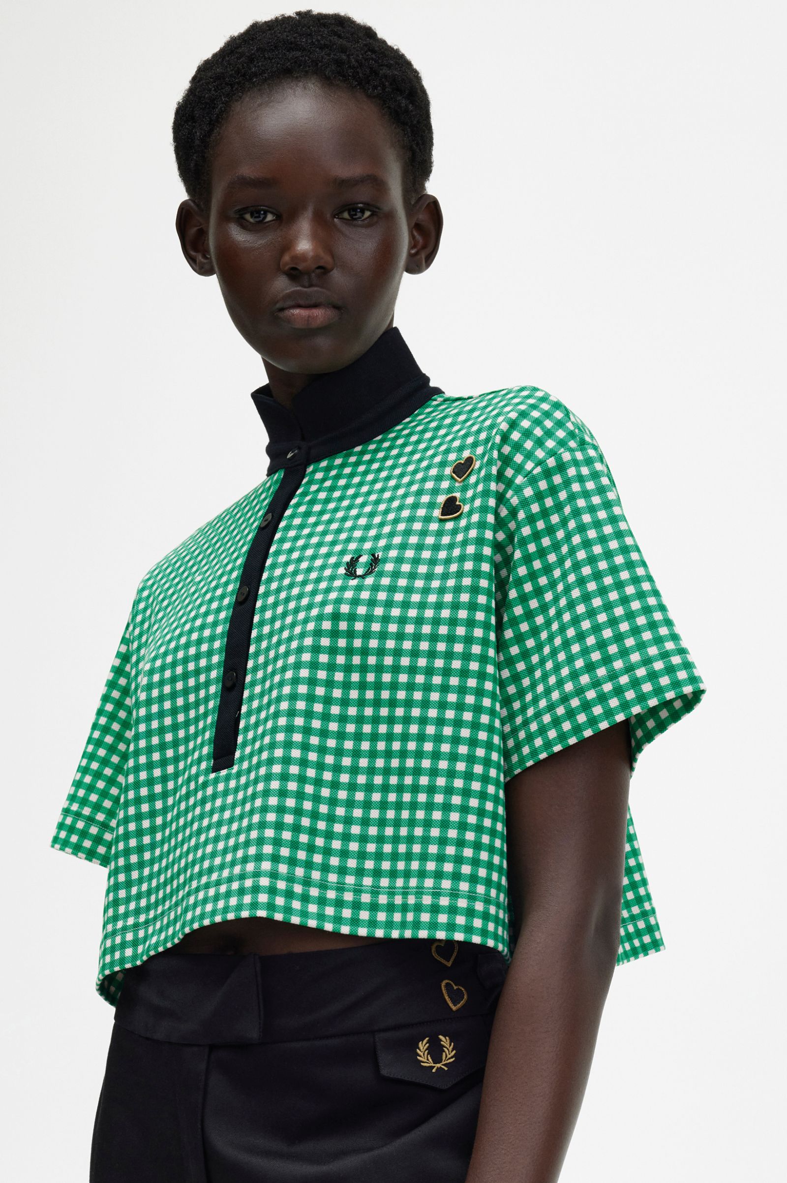 Amy Winehouse FoundationCropped Gingham Piqué Shirt Fred Perry Green 7037954