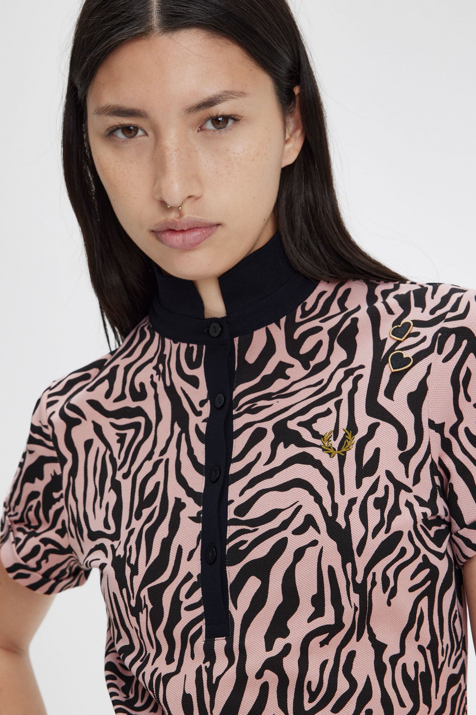 Amy Winehouse FoundationZebra Print Polo Shirt Dusty Rose Pink 7039387