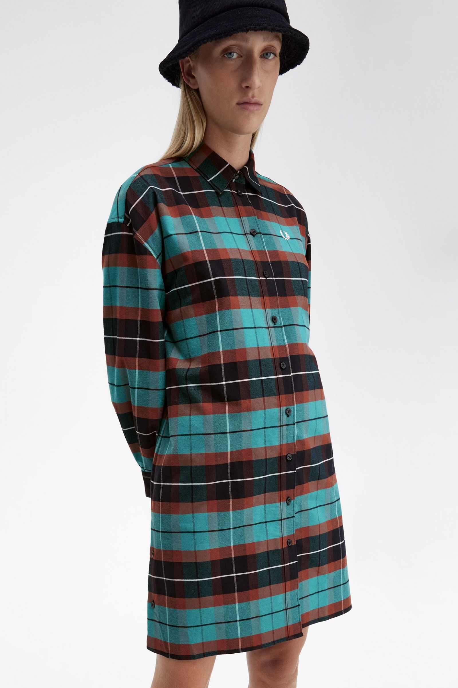 Brushed Tartan Shirt Dress Deep Mint 7039359