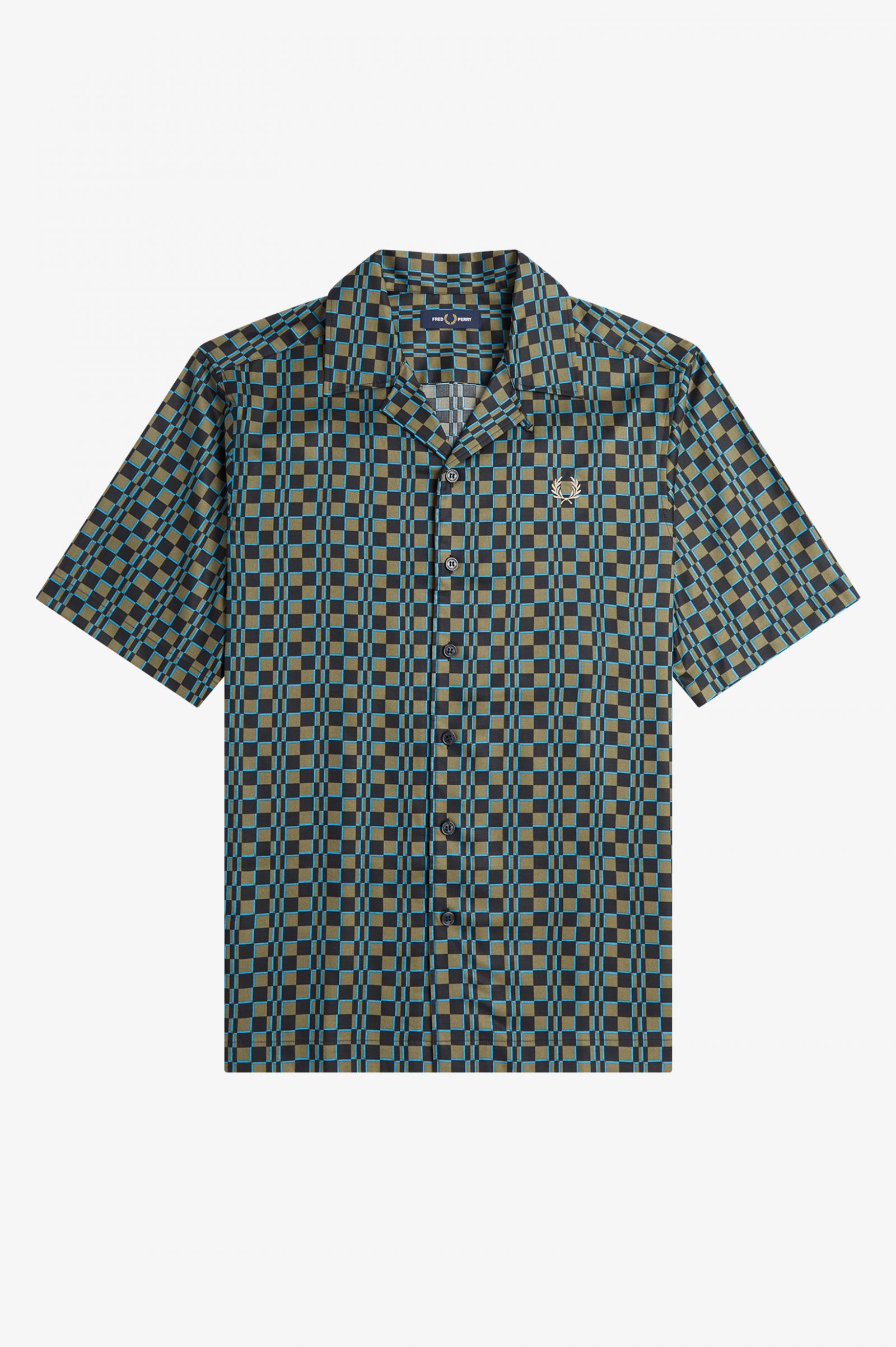 Glitch Chequerboard Revere Collar Shirt Uniform Green 7038722