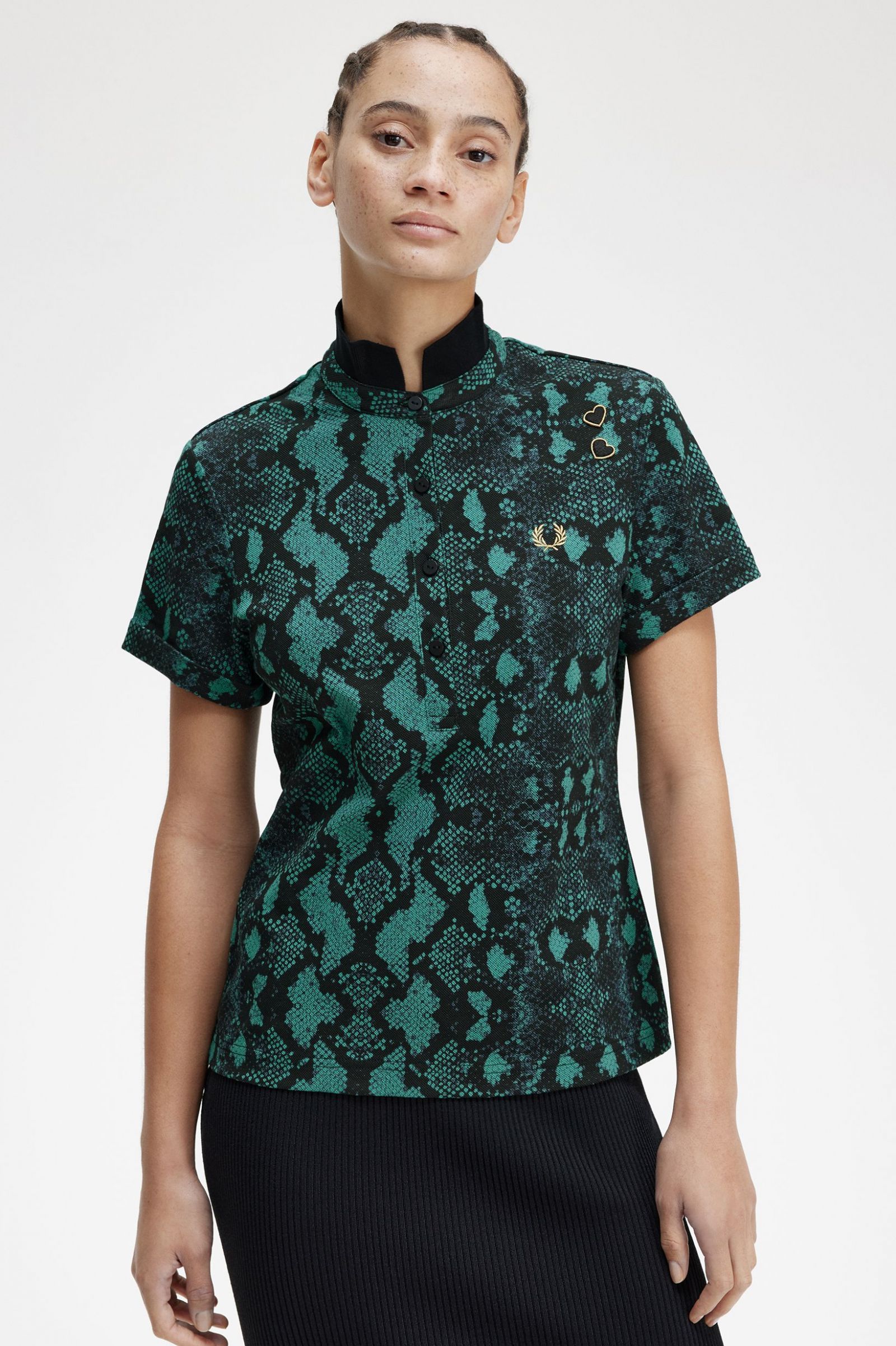 Amy Winehouse FoundationSnake Print Polo Shirt Deep Mint 7039414