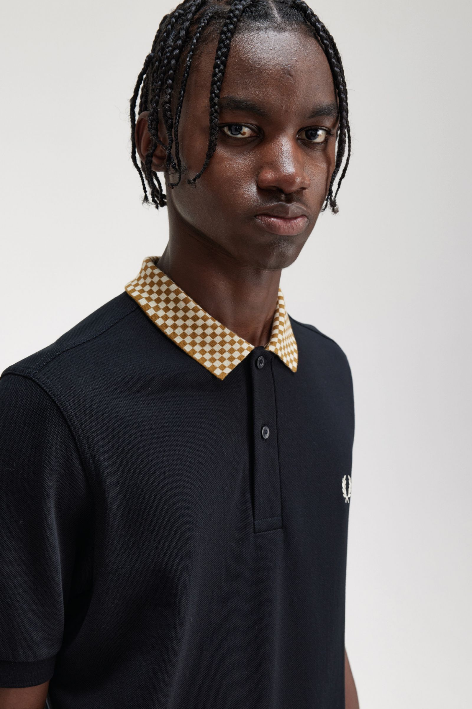 Chequerboard Collar Polo Shirt Black 7038564