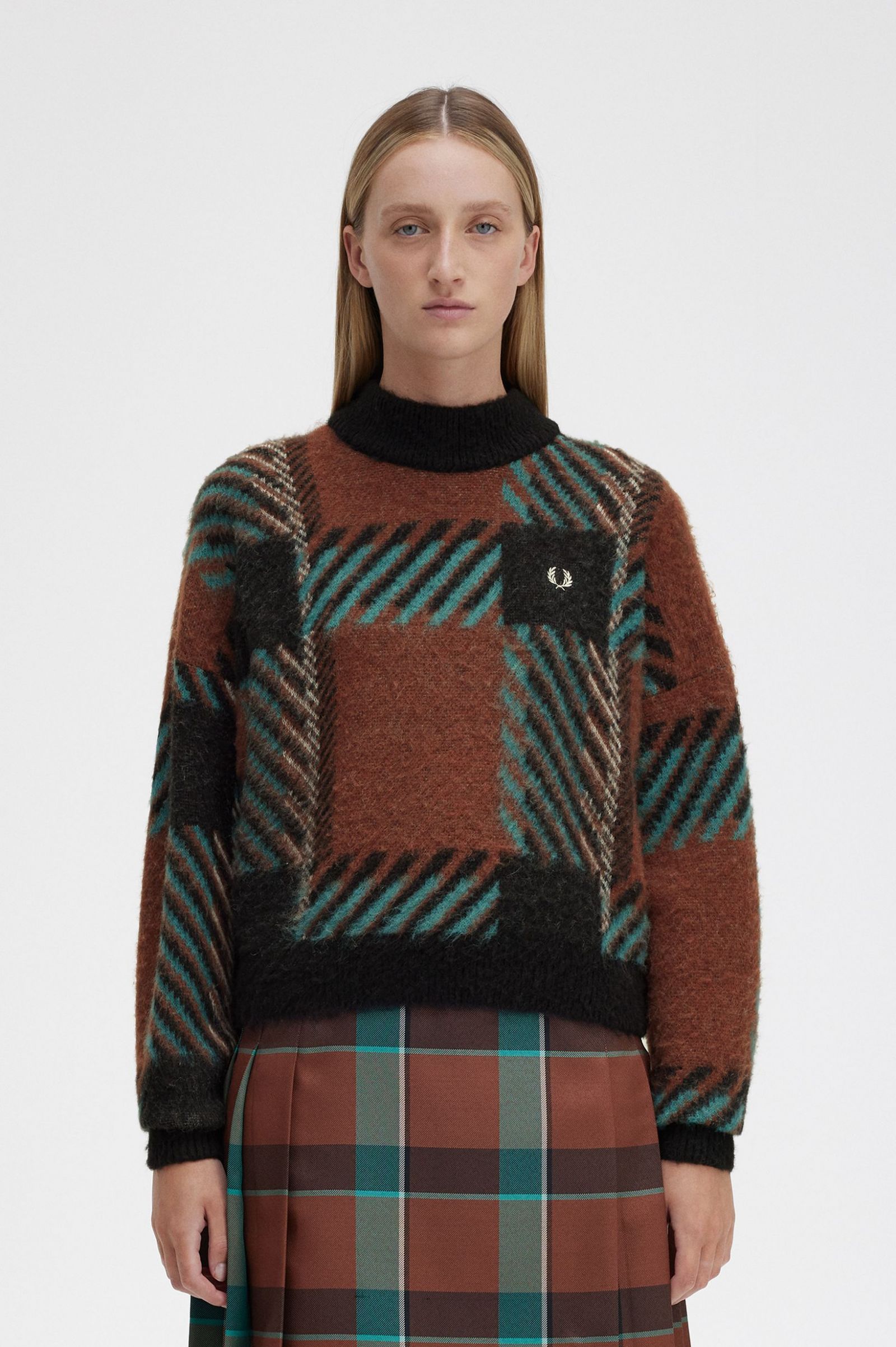 Glitch Tartan Jumper Whisky Brown 7039324