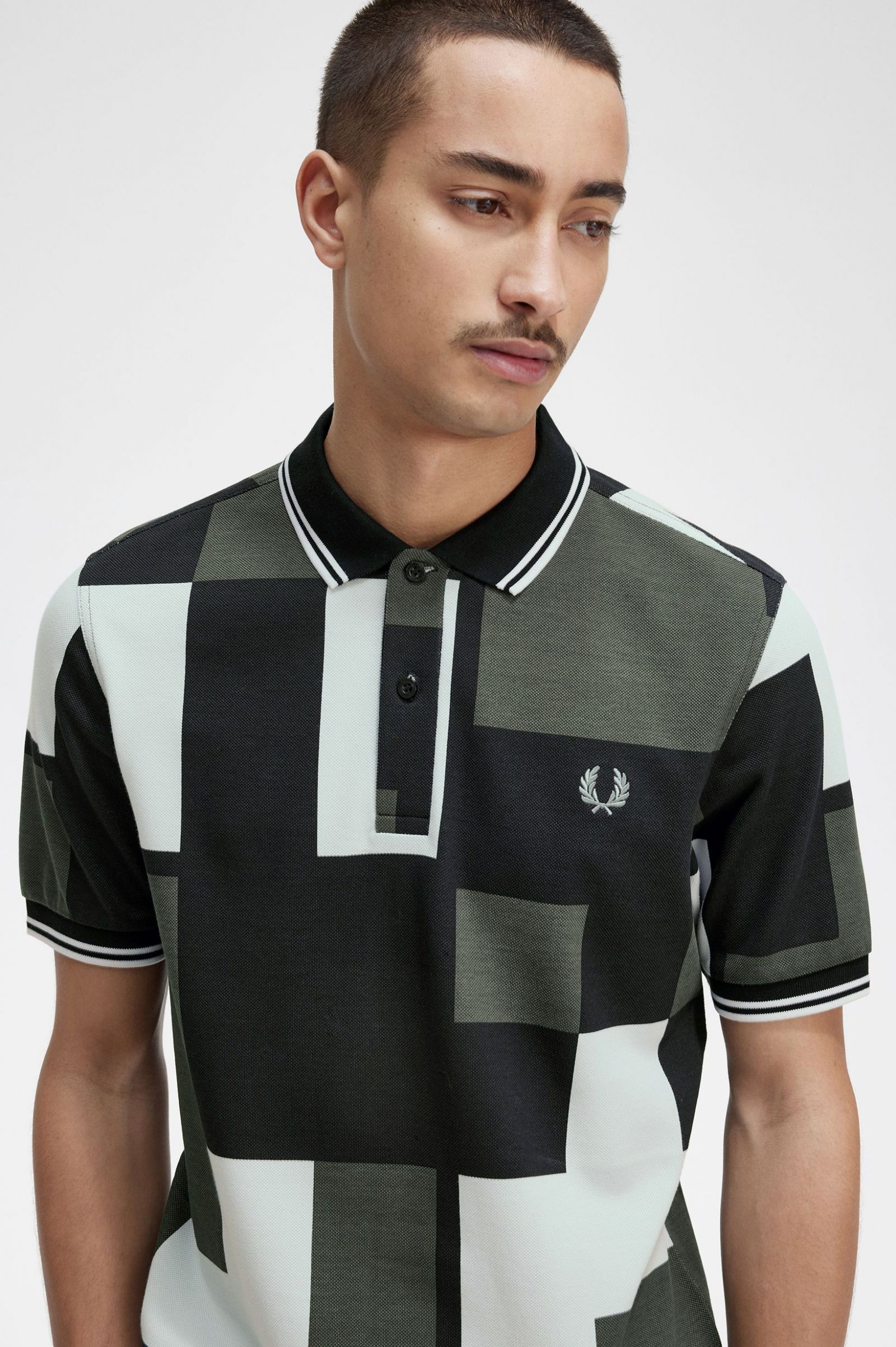 Pixel Print Fred Perry Shirt Light Ice 7038539
