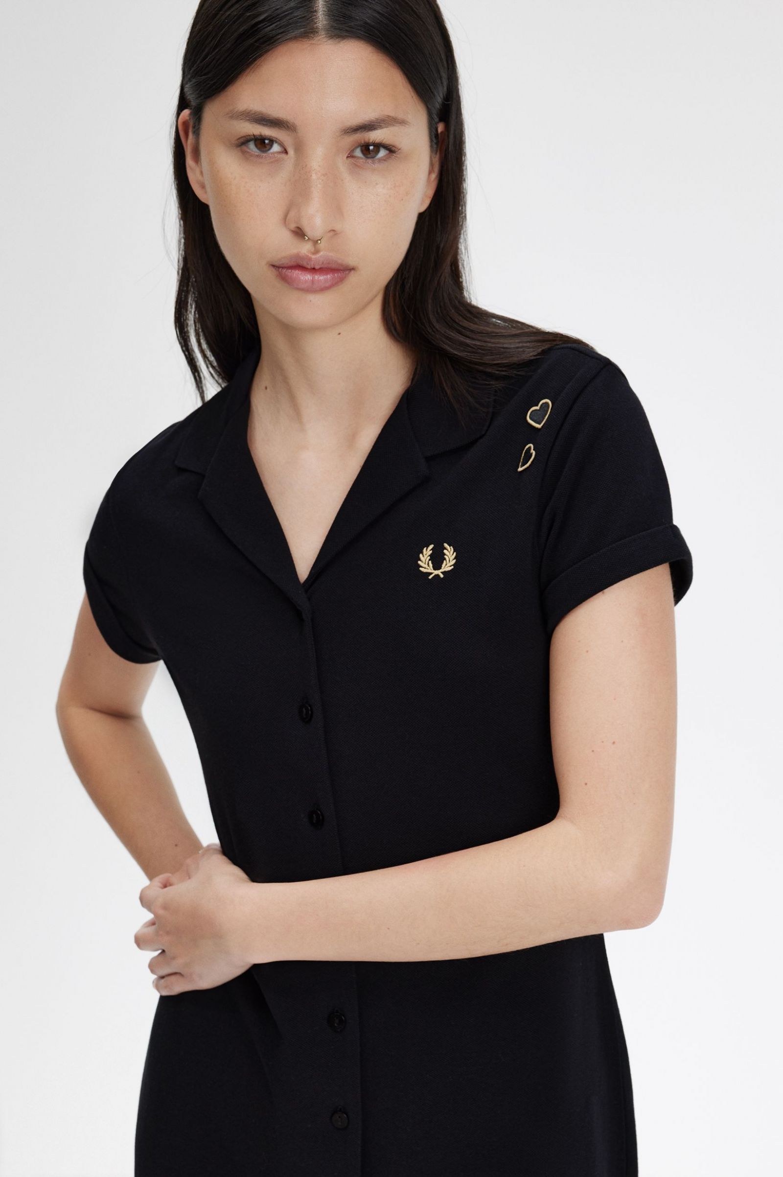 Amy Winehouse FoundationButton Through Pique Shirt Dress Black 7039225