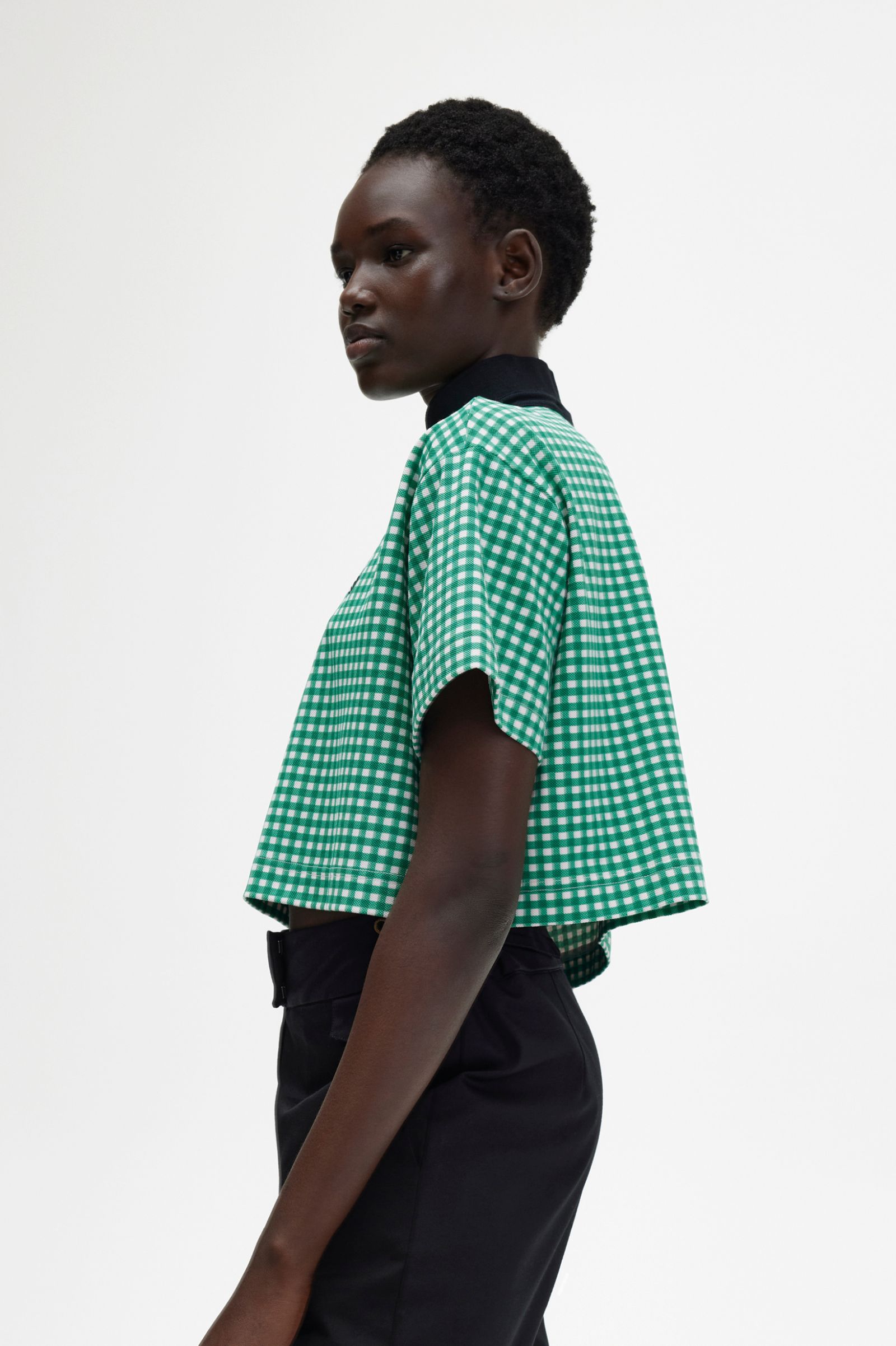 Amy Winehouse FoundationCropped Gingham Piqué Shirt Fred Perry Green 7037954