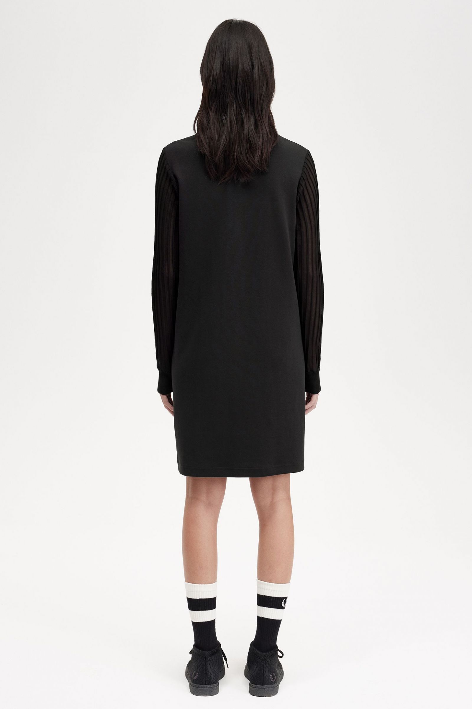 Sheer Sleeve Mock Neck Dress Black 7039307