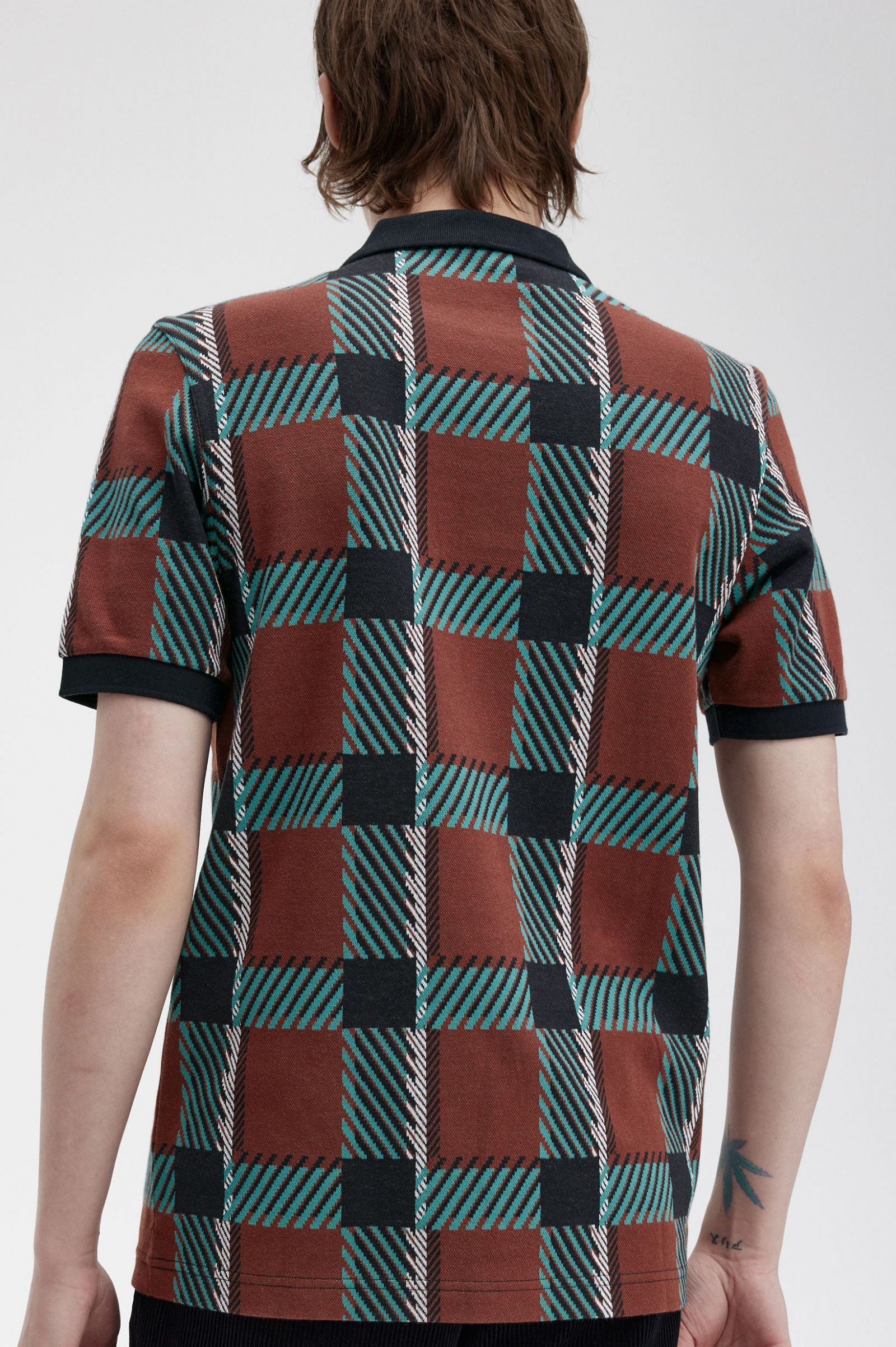 Glitch Tartan Polo Shirt Whisky Brown 7038439