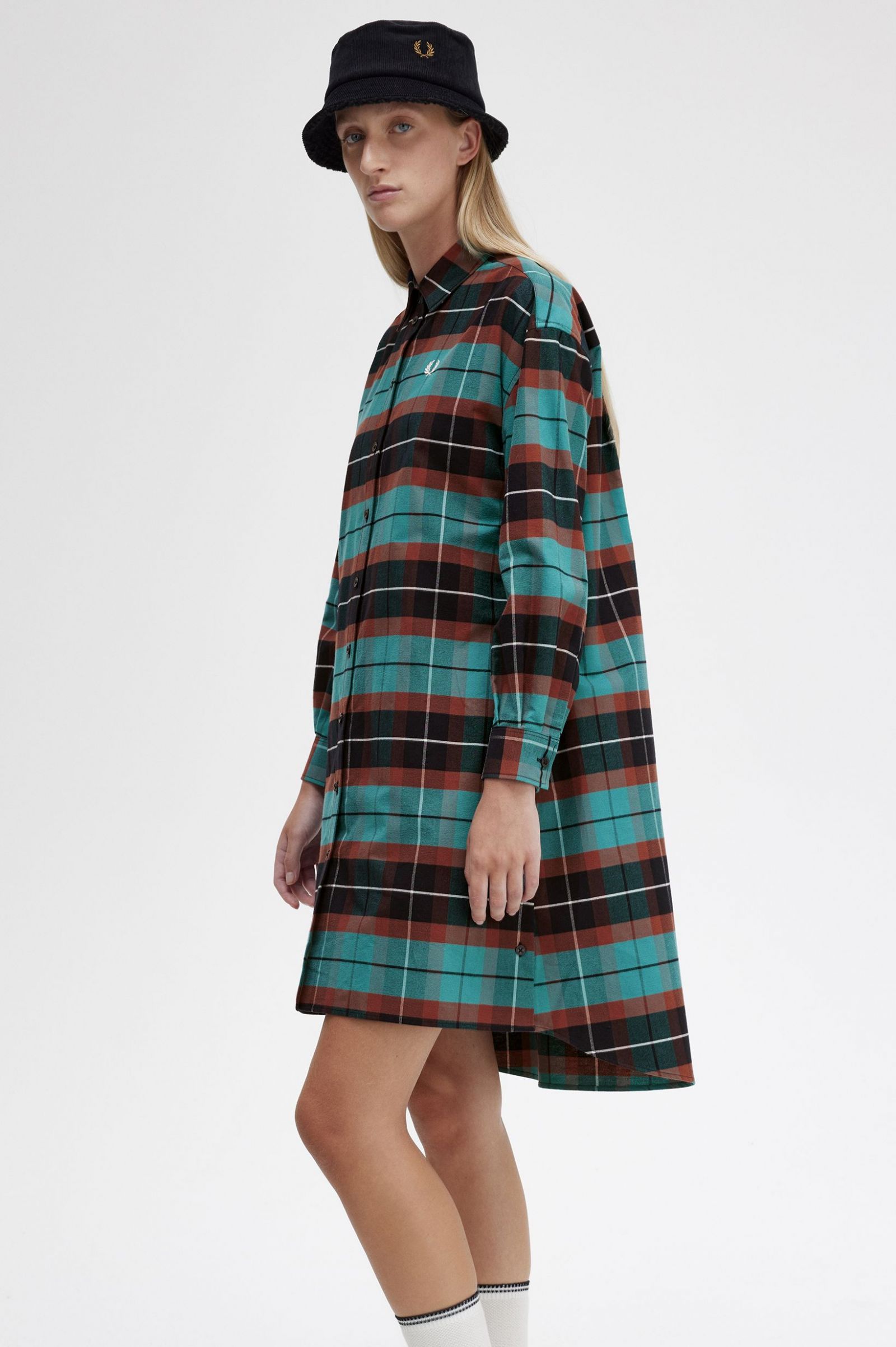 Brushed Tartan Shirt Dress Deep Mint 7039359