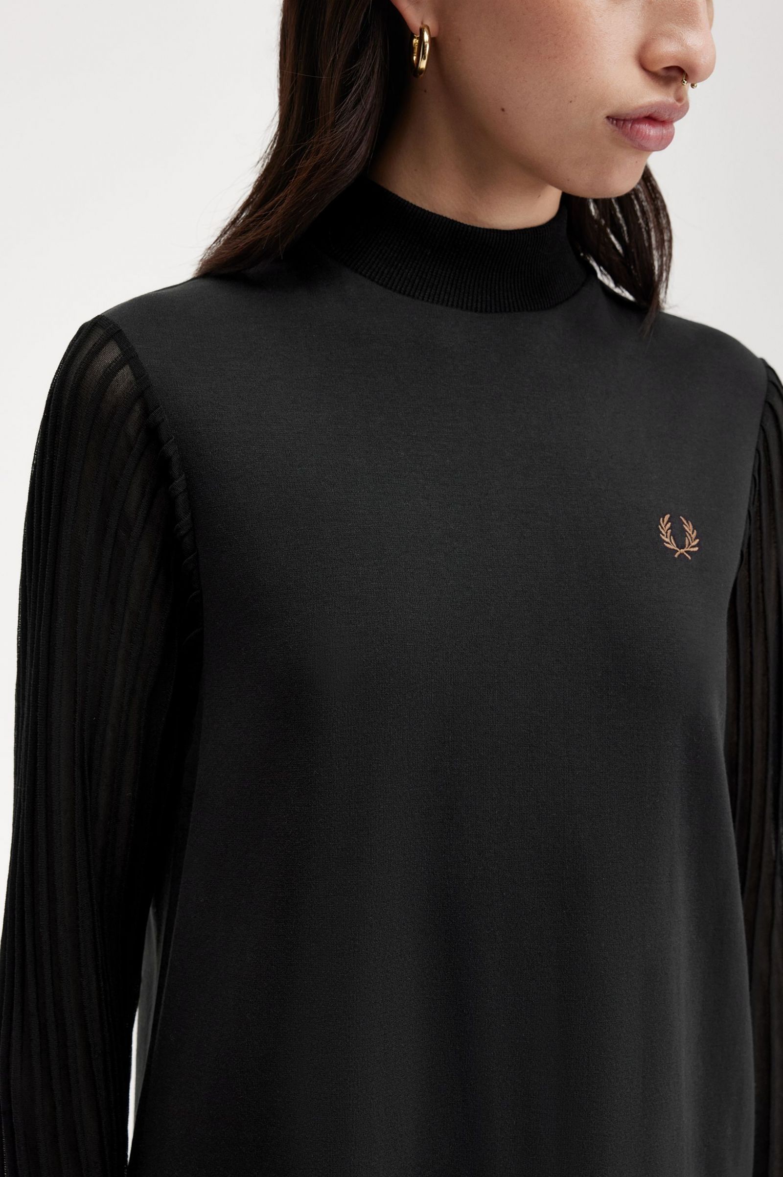 Sheer Sleeve Mock Neck Dress Black 7039307