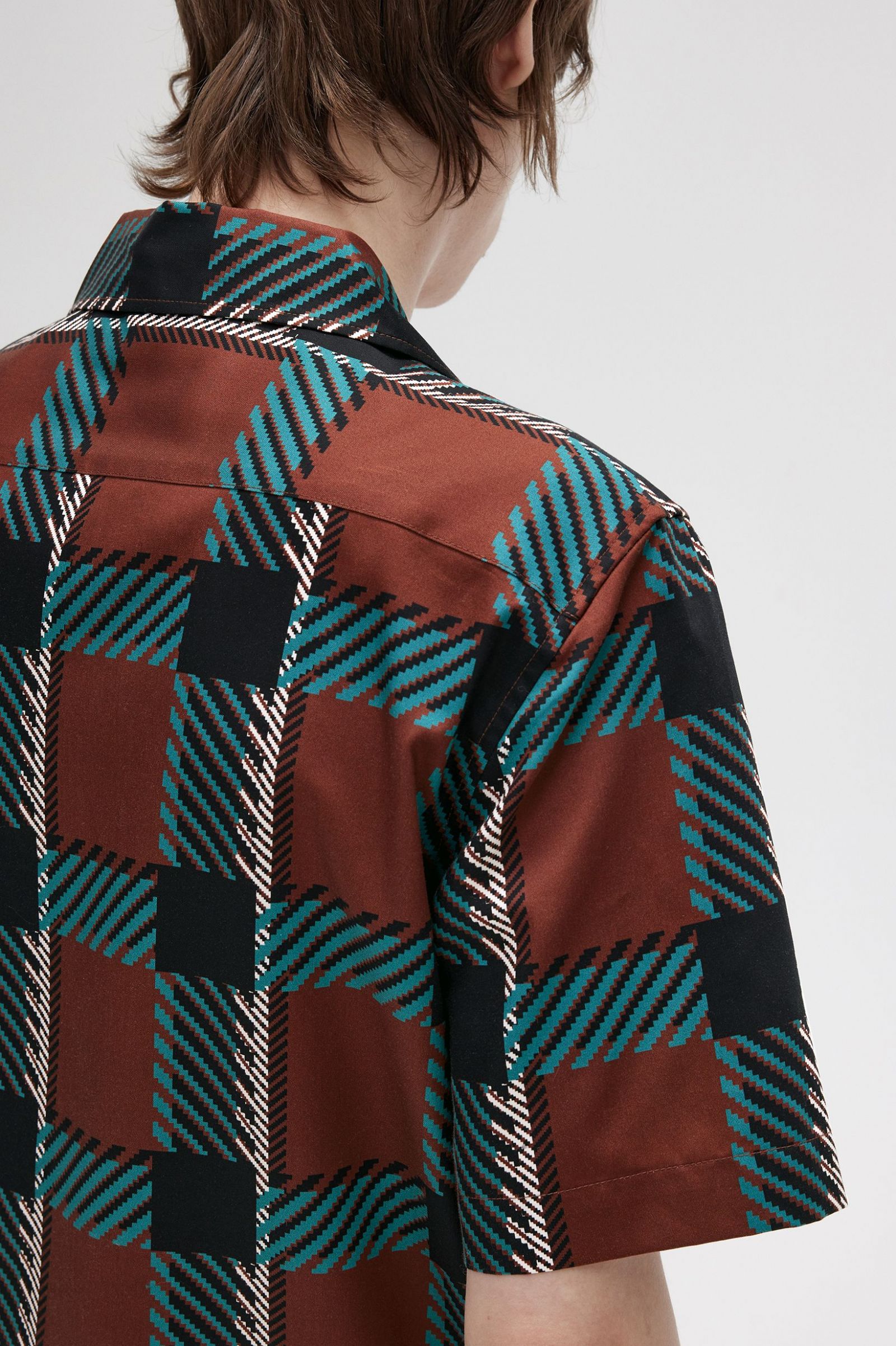 Glitch Tartan Revere Collar Shirt Whisky Brown 7038723