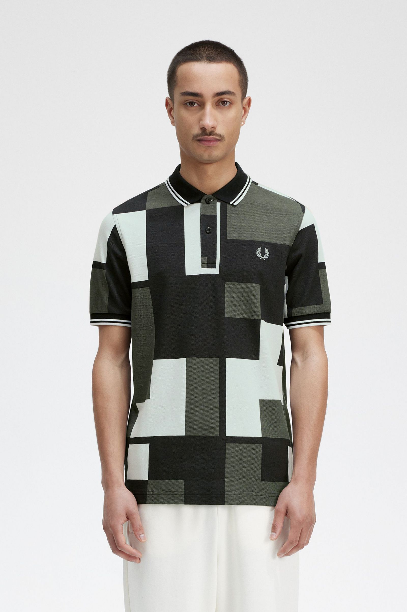 Pixel Print Fred Perry Shirt Light Ice 7038539