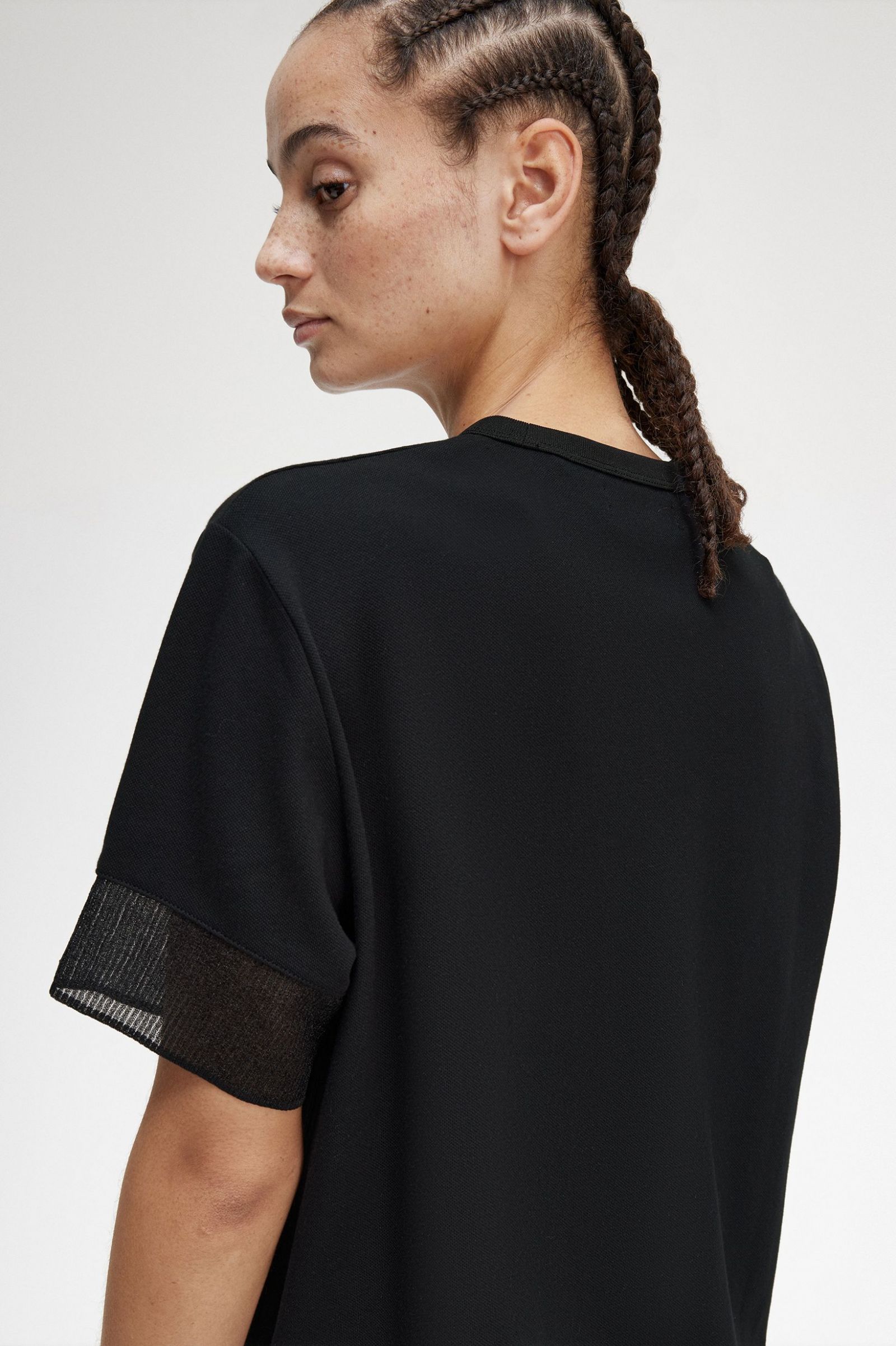 Sheer Trim Piqué T-Shirt Black 7039438