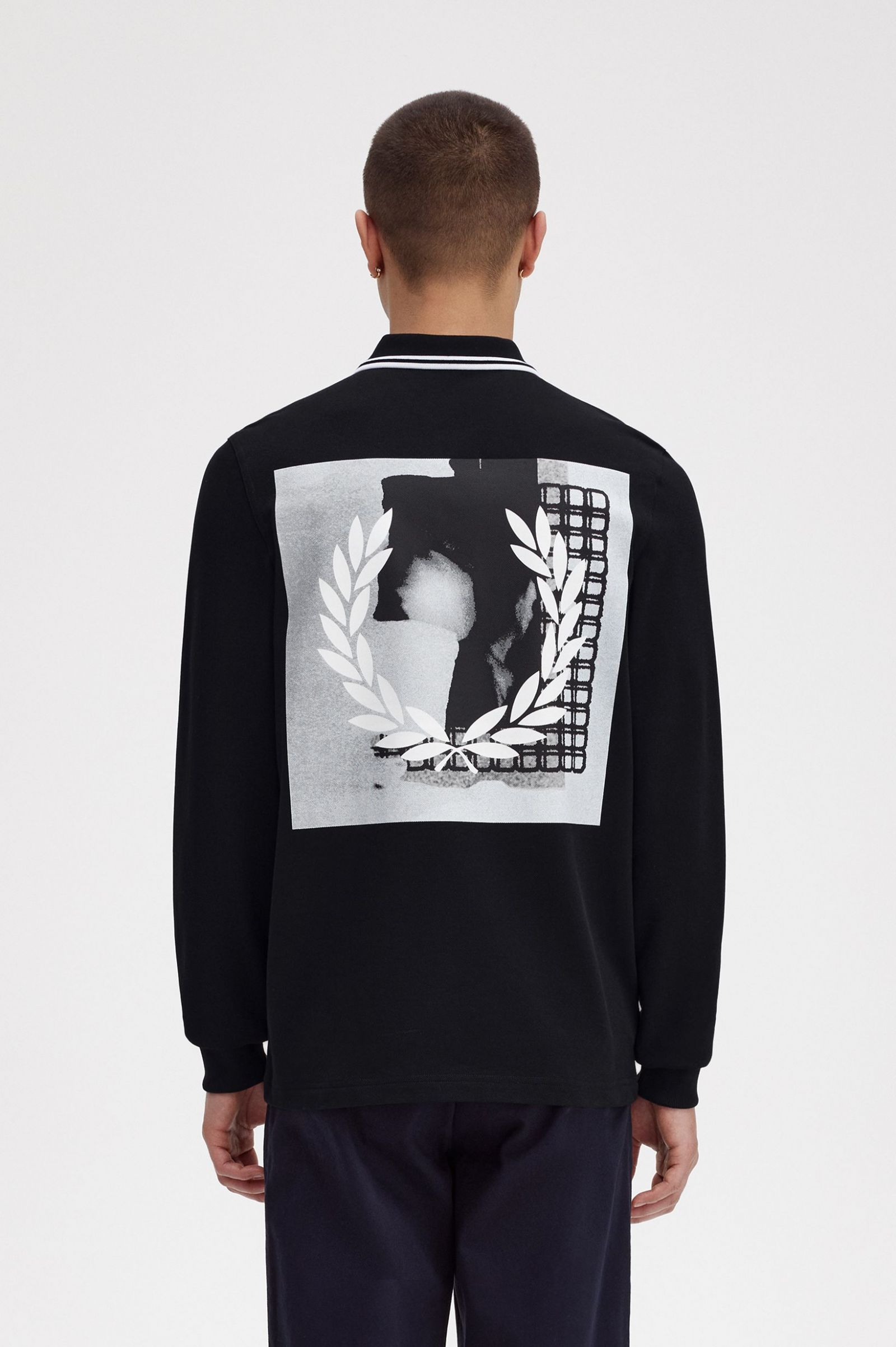 Rave Graphic Long Sleeve Fred Perry Shirt Black 7038515