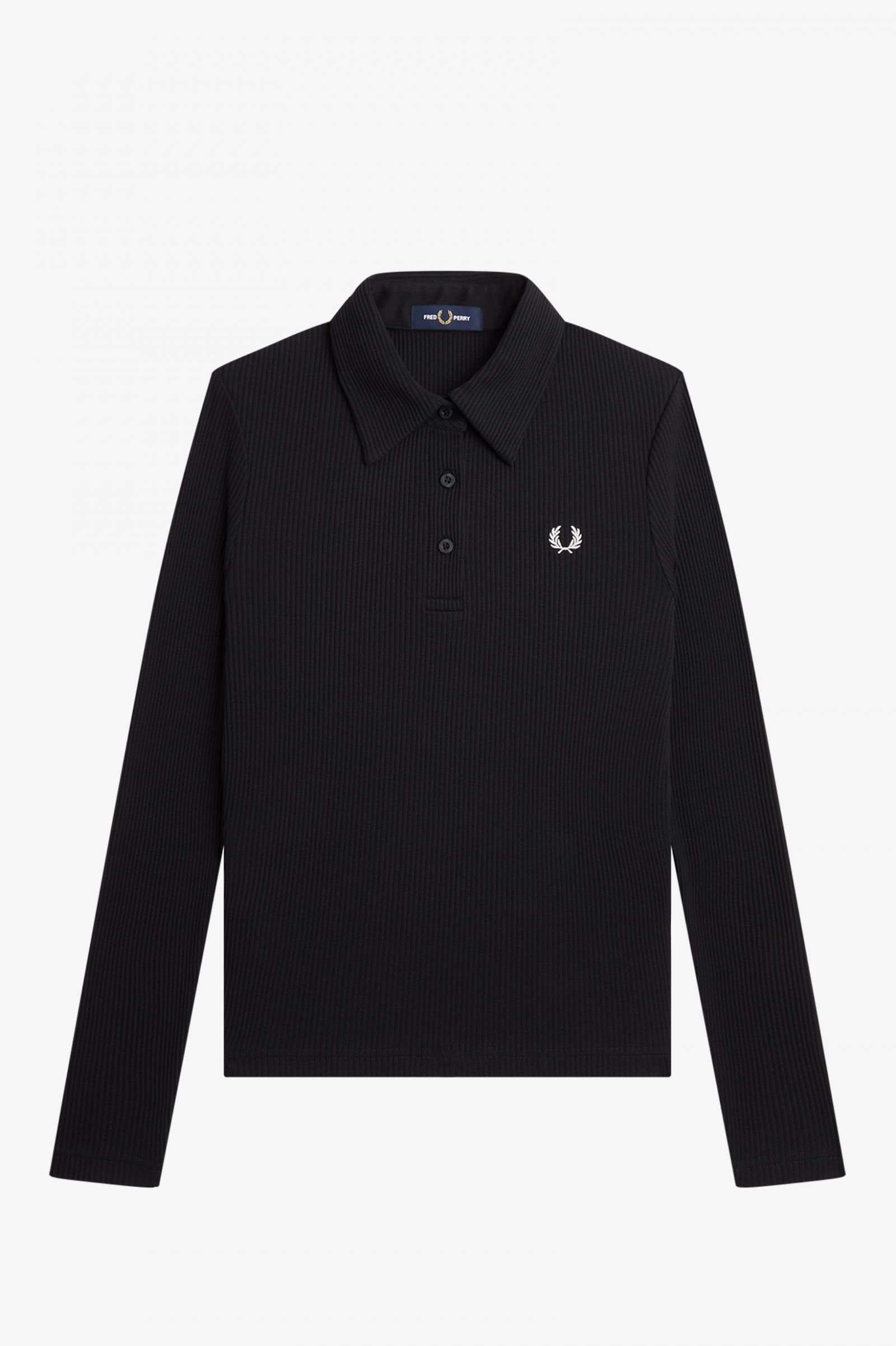 Long Sleeve Ribbed Polo Shirt Black 7039402