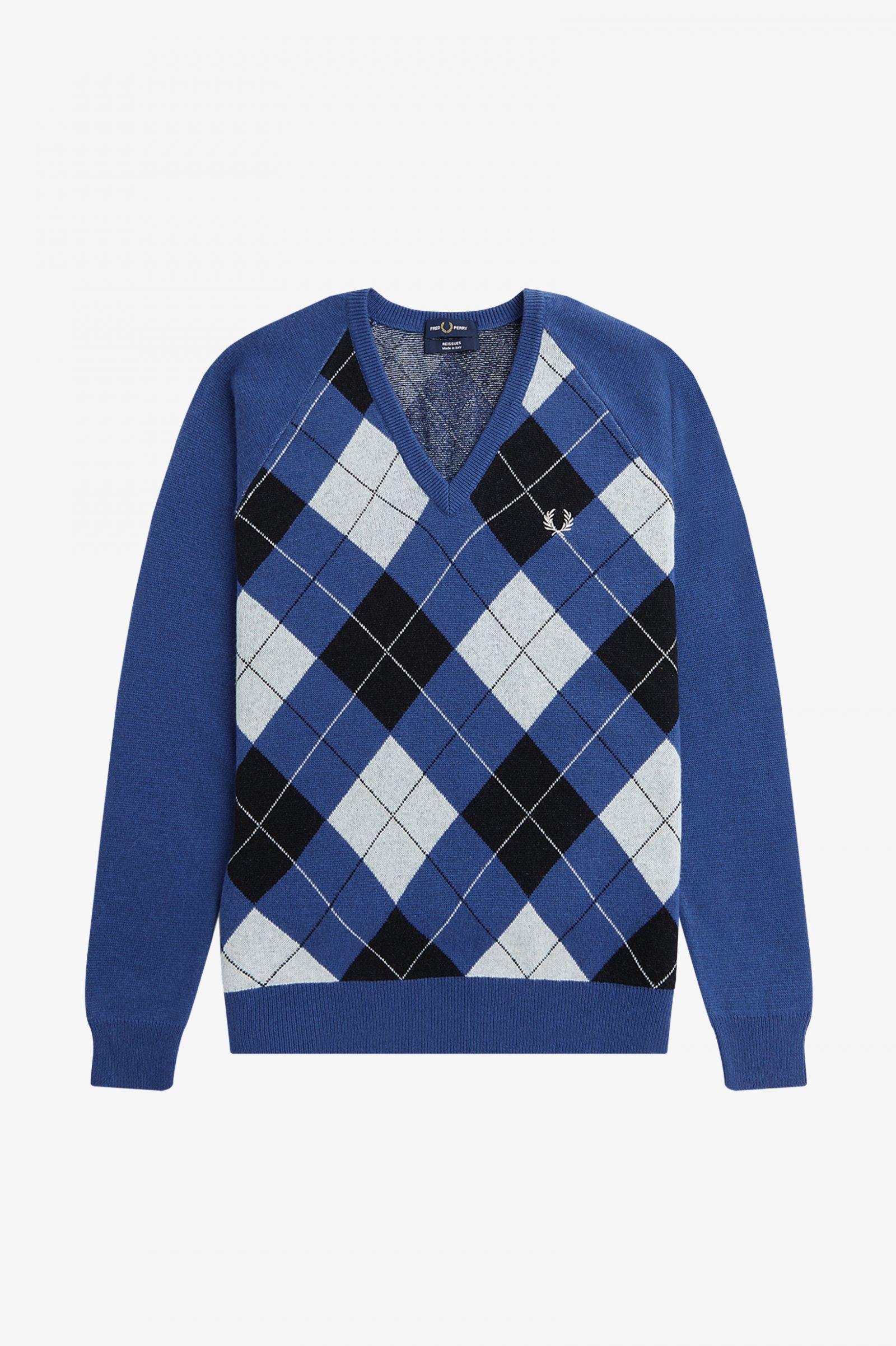 ReissuesLambswool Argyle V-Neck Jumper Cobalt 7037833