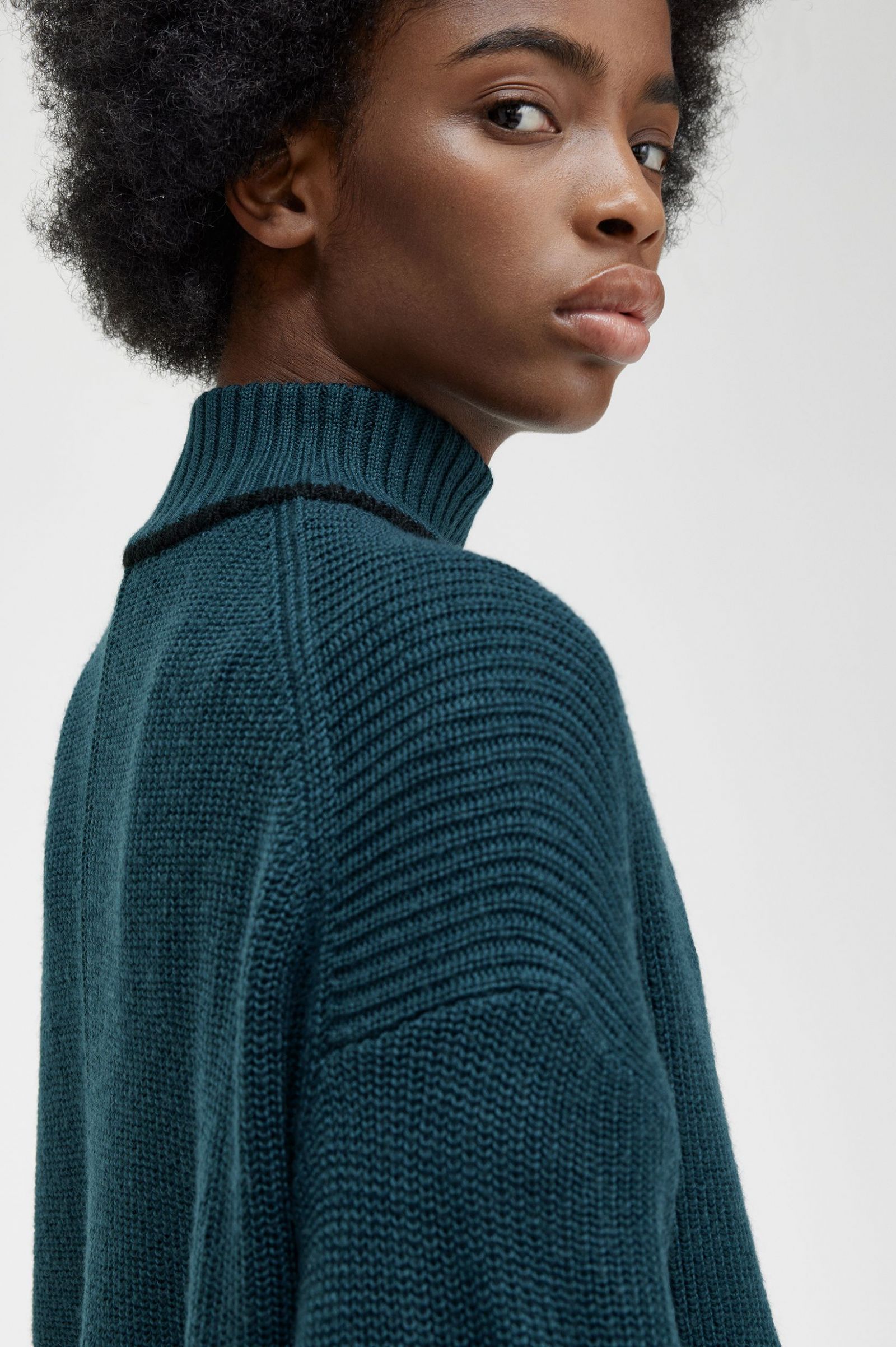 Fishtail Hem Mock Neck Jumper Petrol Blue 7039318
