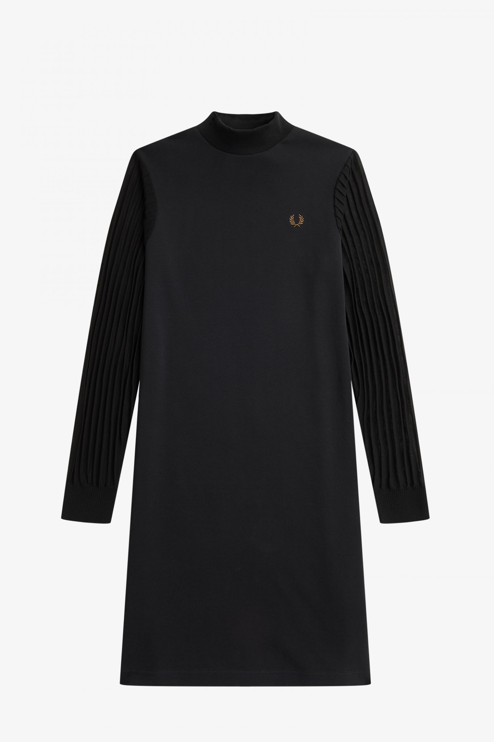 Sheer Sleeve Mock Neck Dress Black 7039307