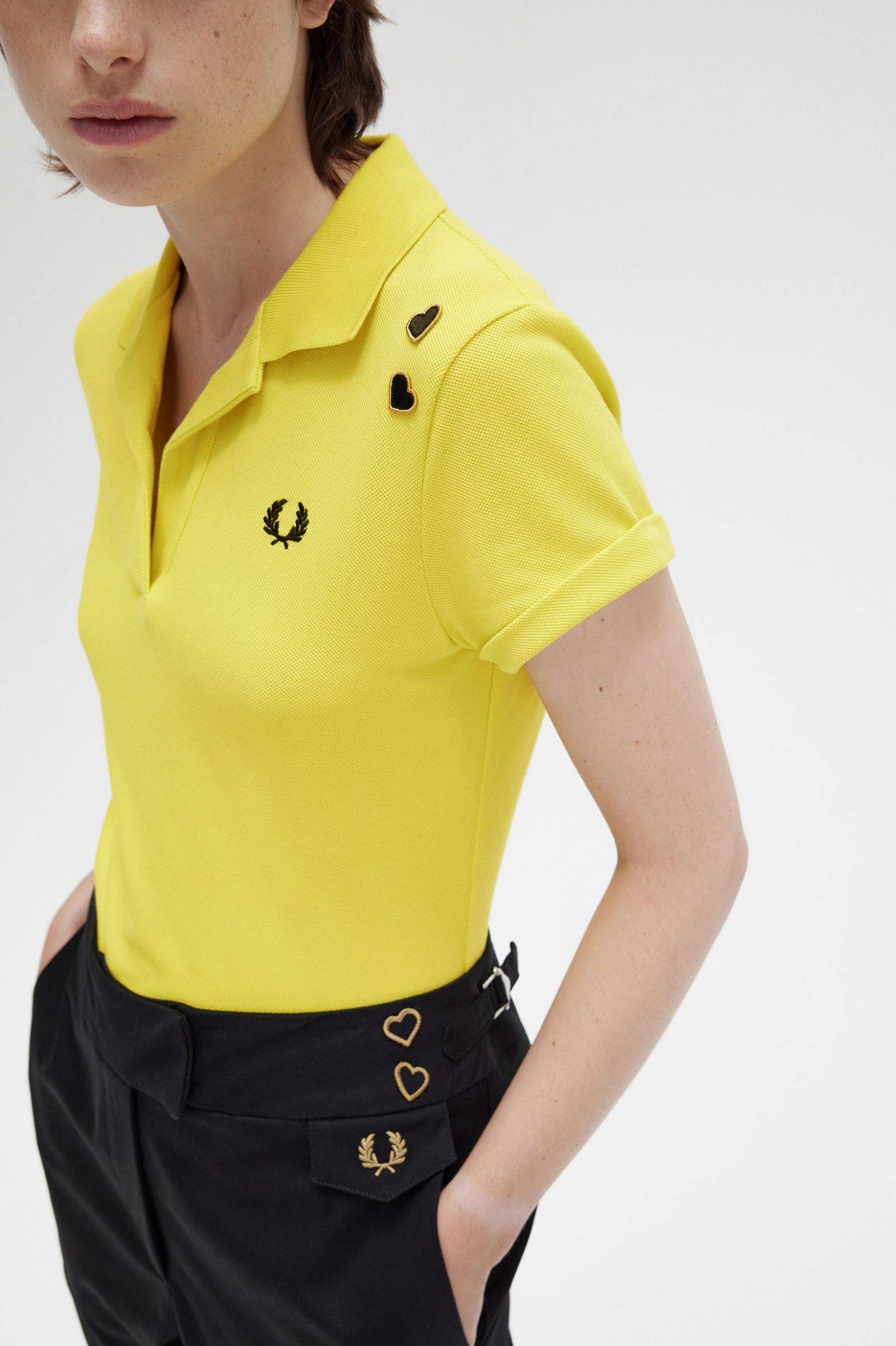 Amy Winehouse FoundationOpen Collar Piqué Shirt Yellow Pop 7039240