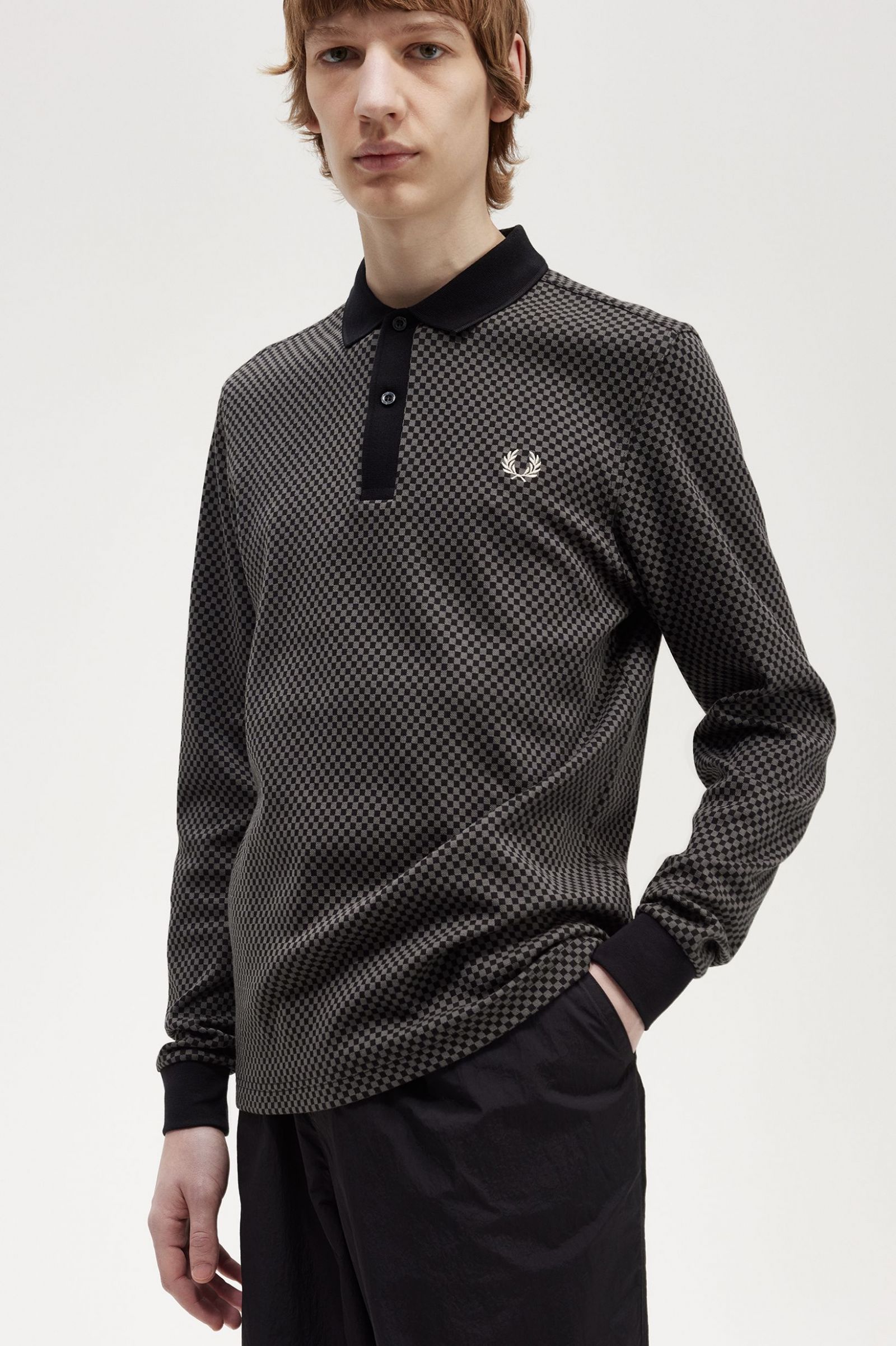 Micro Chequerboard Polo Shirt Black / Field Green 7038645