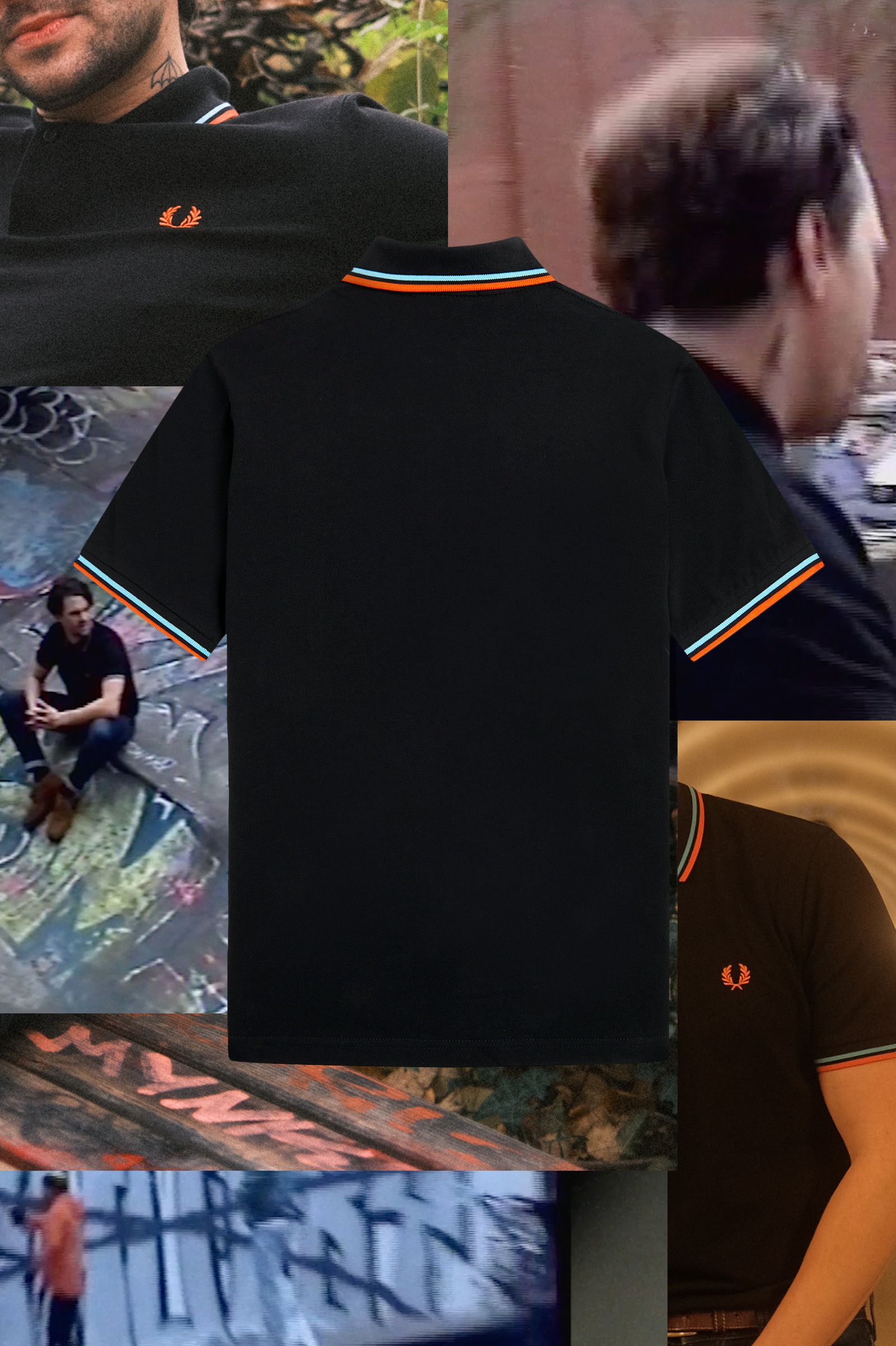 The Fred Perry ShirtM12 Black / Hamburg Sky Blue / Orange Spray Paint 7038531