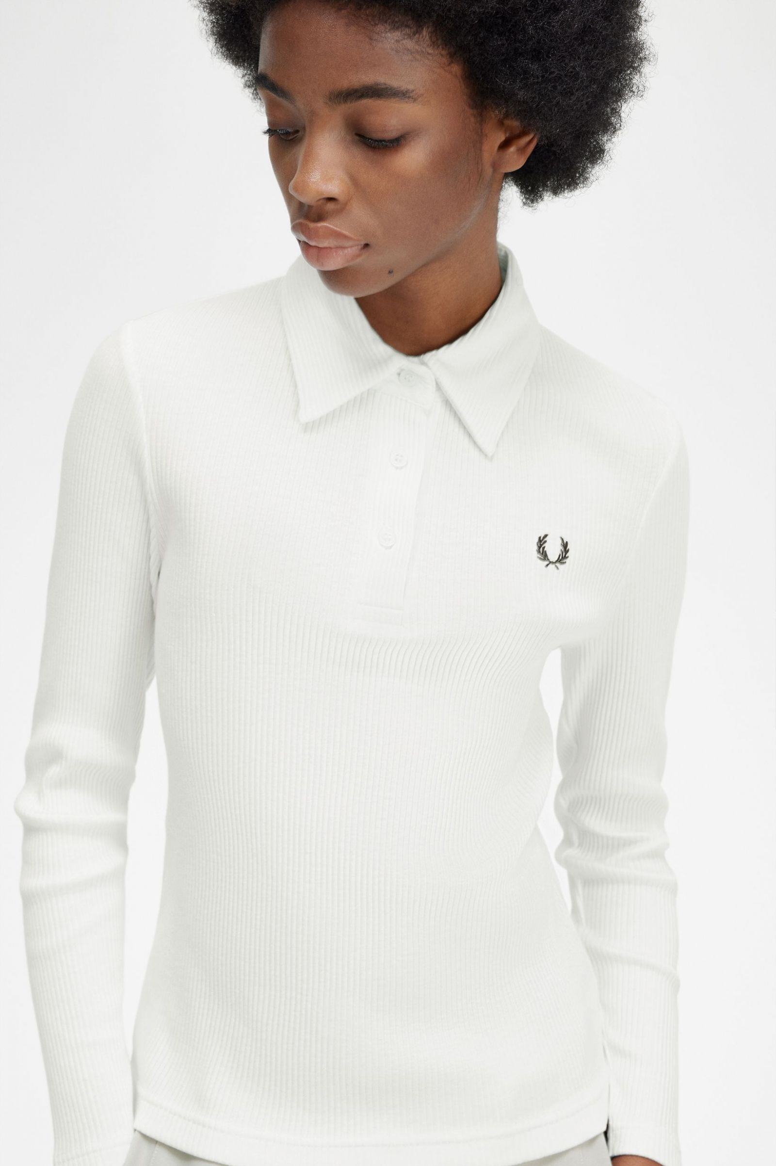 Long Sleeve Ribbed Polo Shirt Snow White 7039389