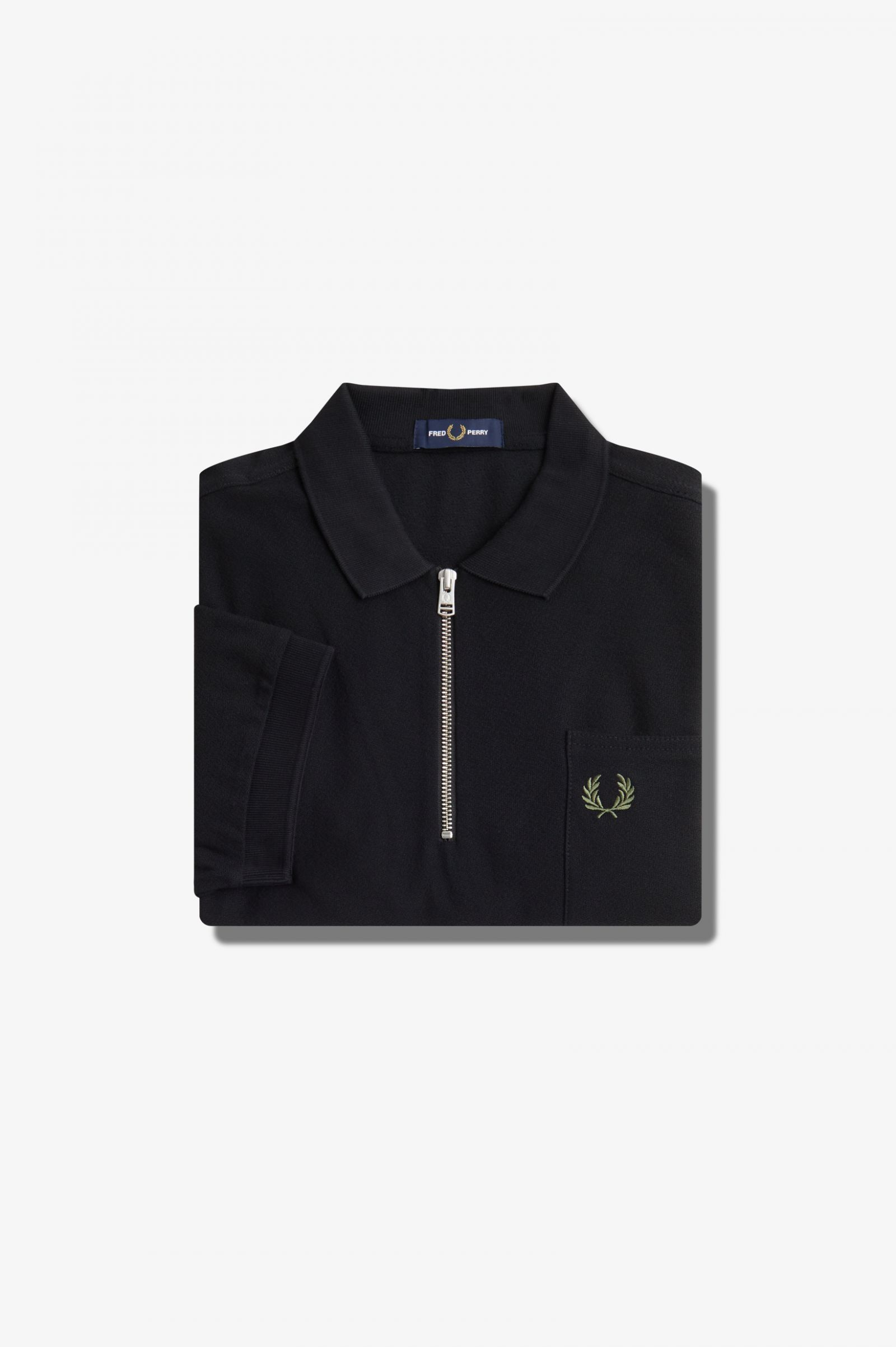 Textured Zip Neck Polo Shirt Black 7038655