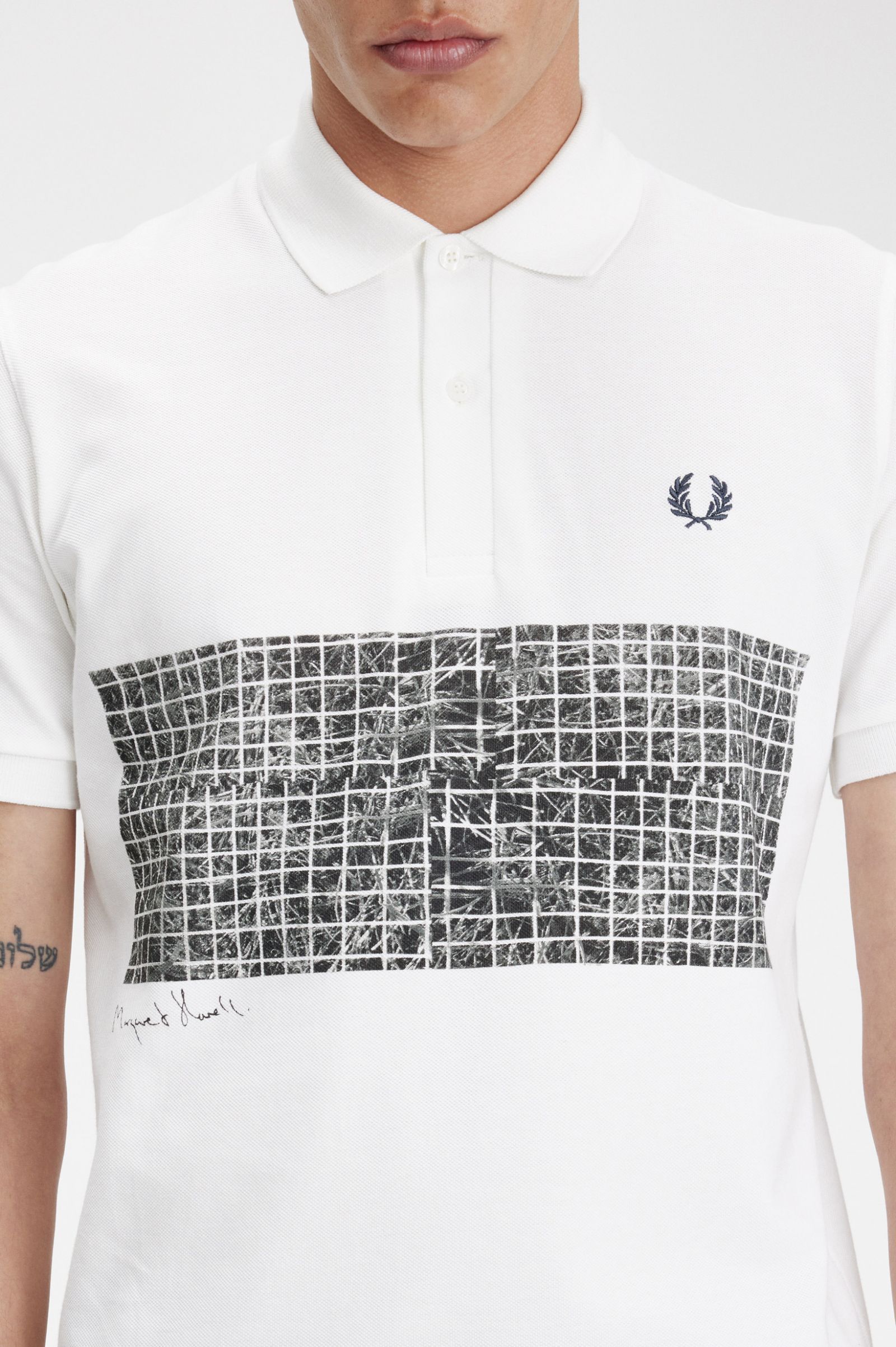 Margaret HowellTennis Print Fred Perry Shirt Ecru / Night Green 7038359