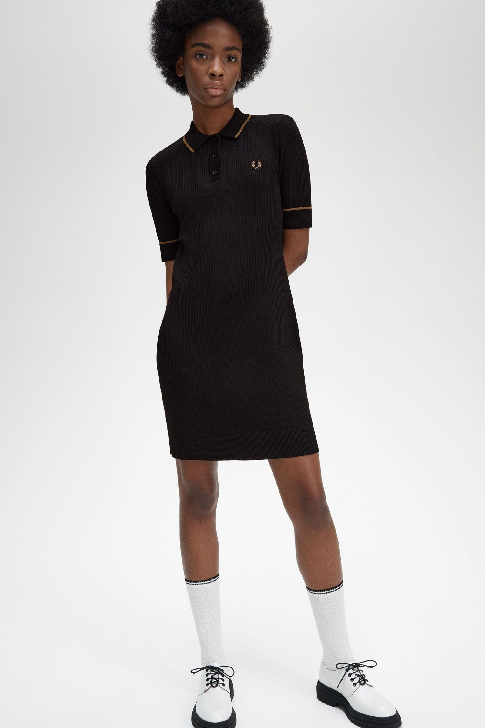 Ribbed Knitted Shirt Dress Black 7039288