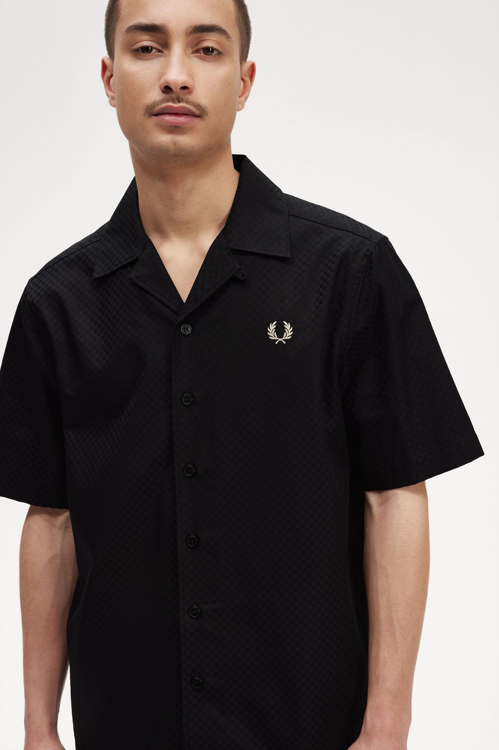 Chequerboard Revere Collar Shirt Black 7038709