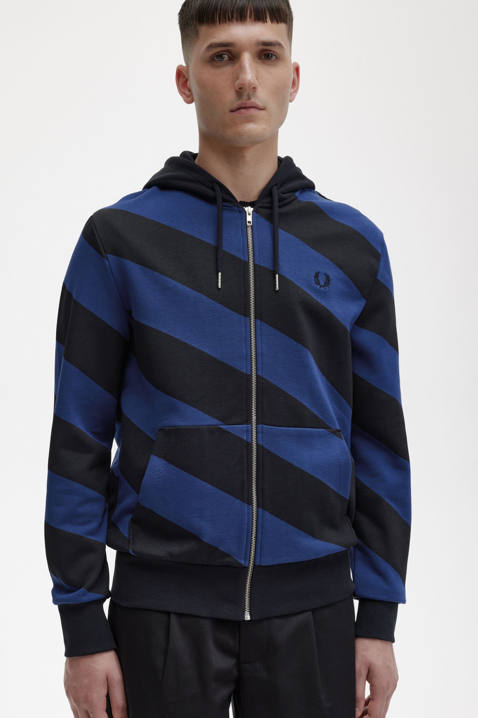 ReissuesStriped Zip-Through Hooded Sweatshirt Black 7037896