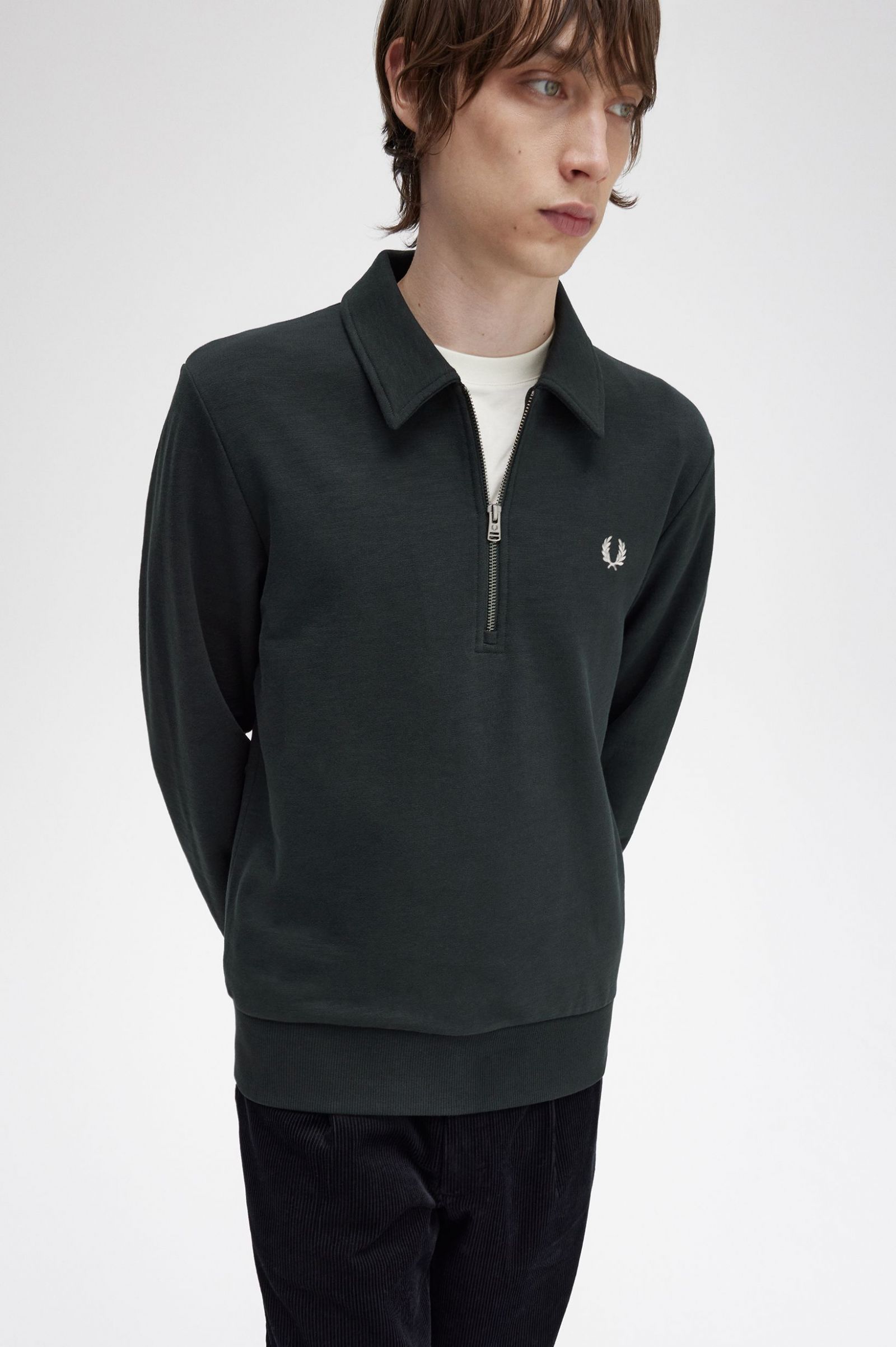 Zip Neck Collar Sweatshirt Night Green 7038409