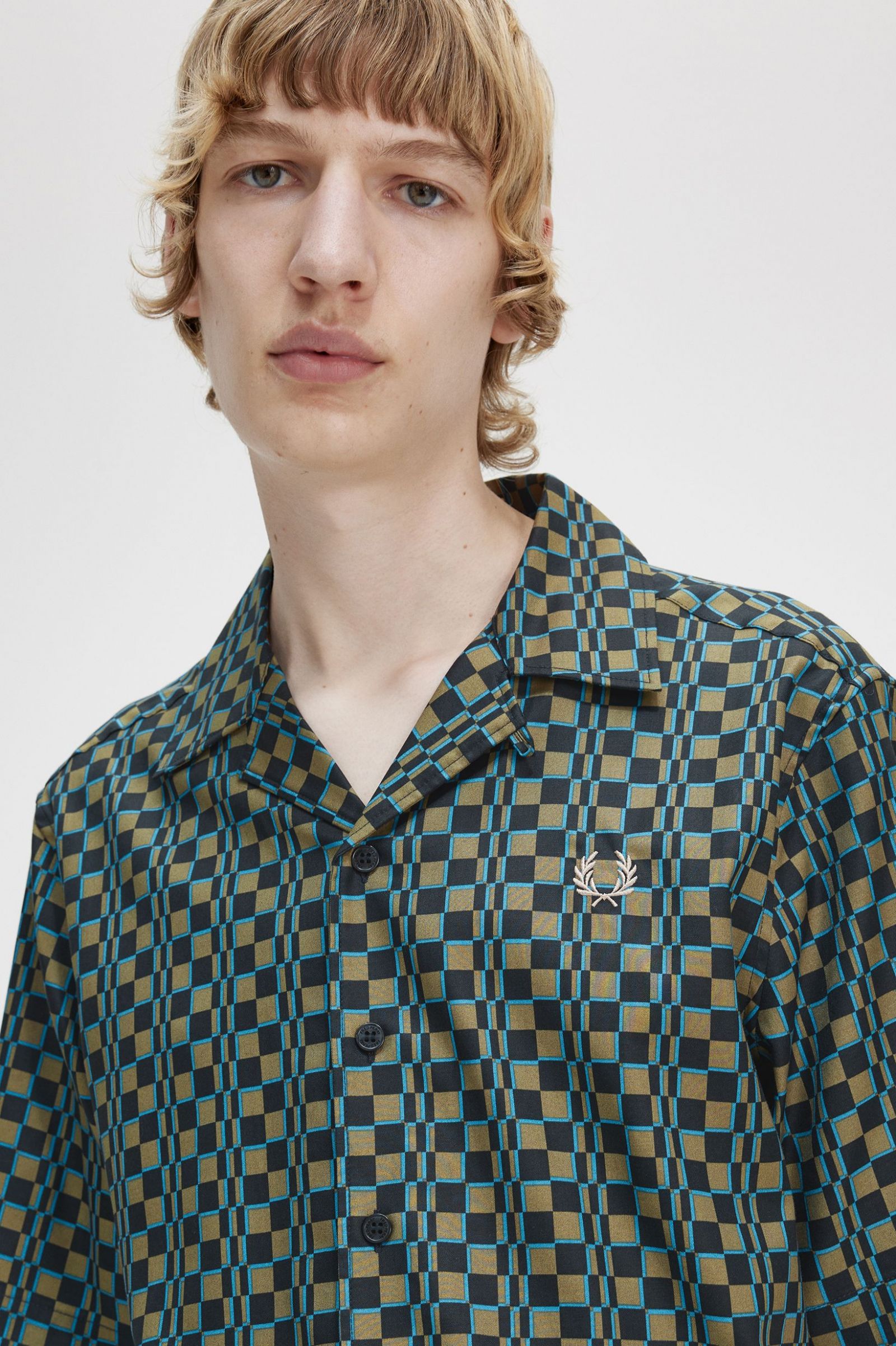 Glitch Chequerboard Revere Collar Shirt Uniform Green 7038722