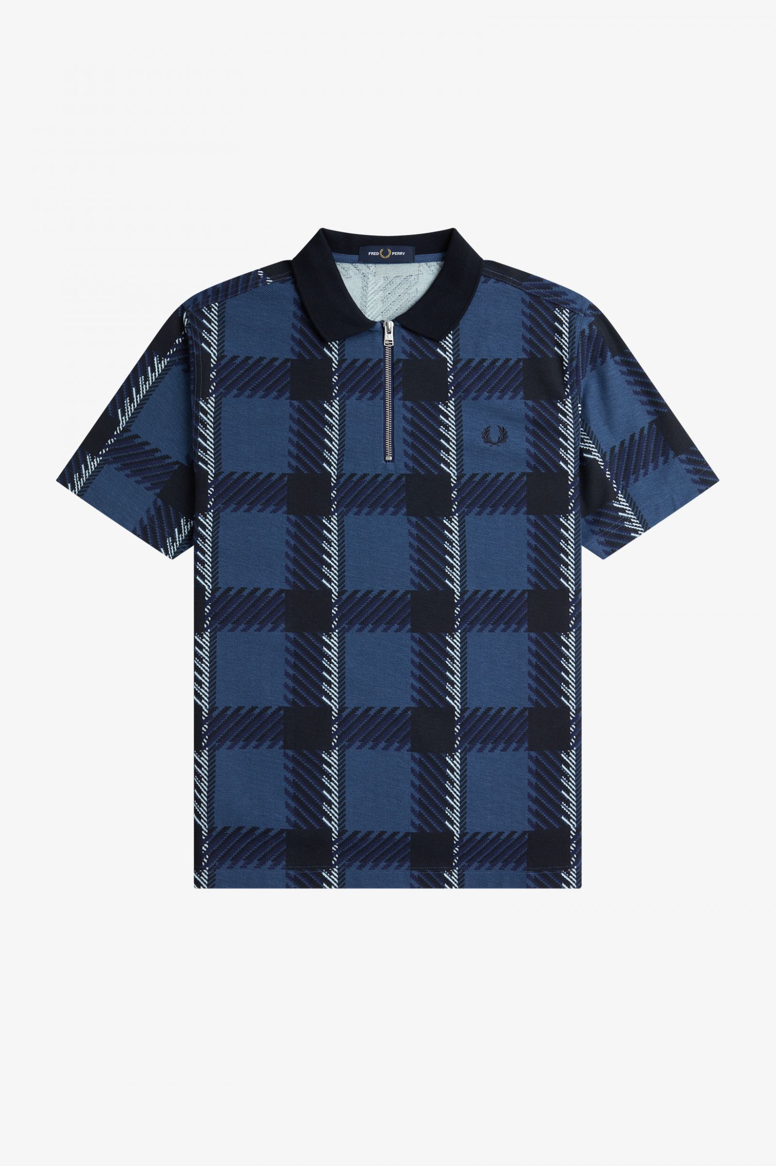 Glitch Tartan Zip Neck Polo Shirt Midnight Blue 7038690
