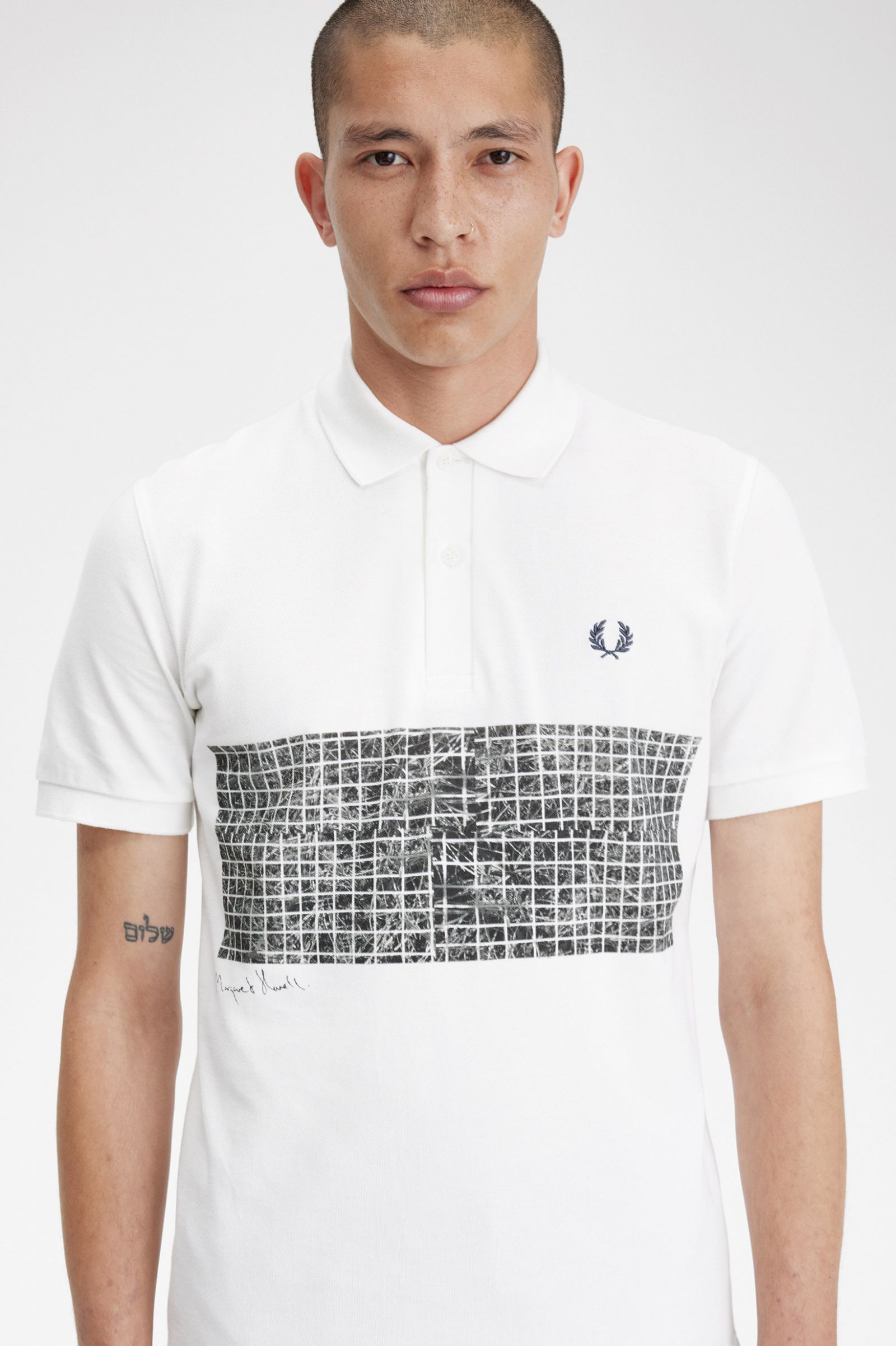 Margaret HowellTennis Print Fred Perry Shirt Ecru / Night Green 7038359