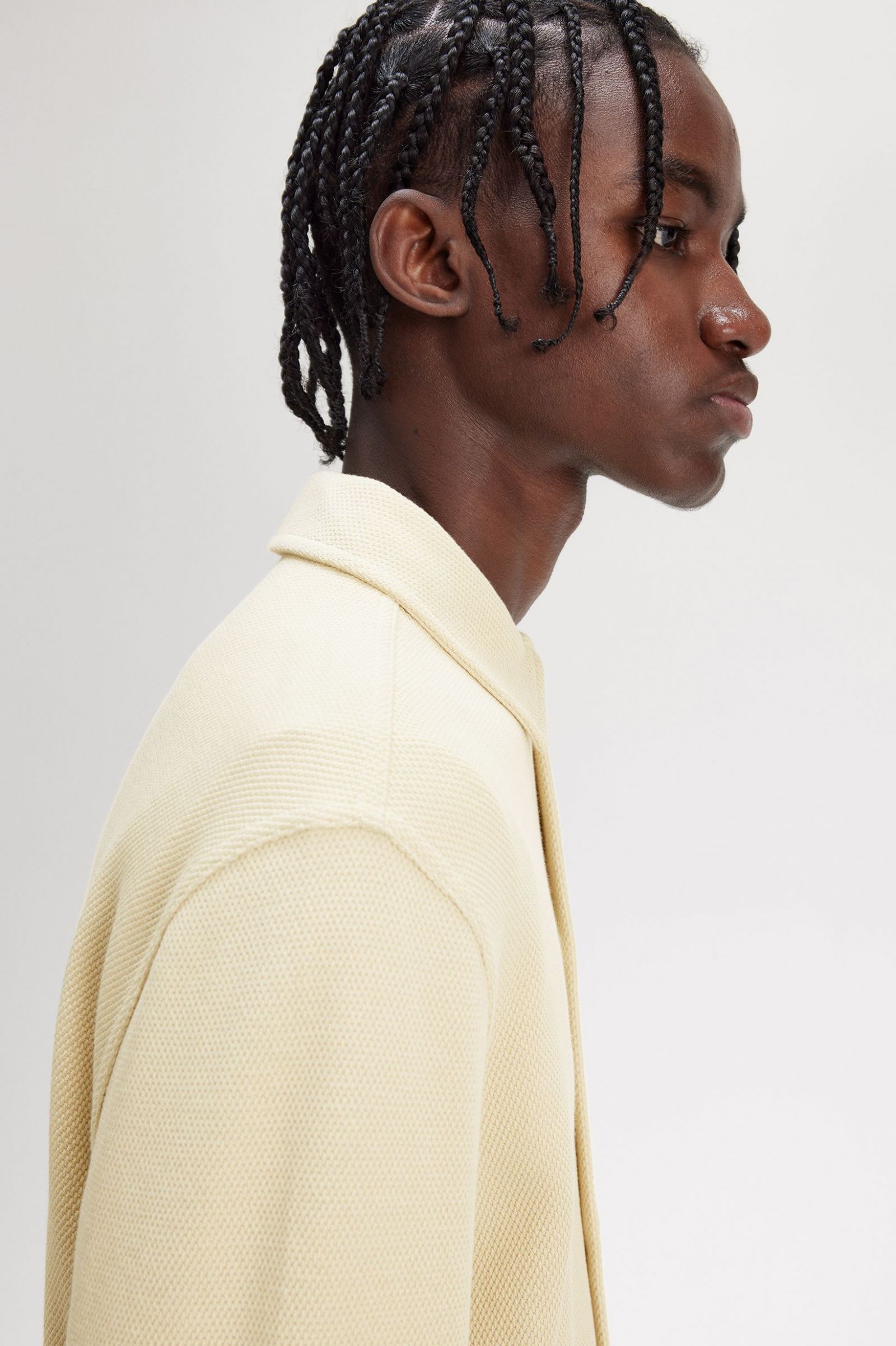 Button Through Long Sleeve Polo Shirt Oatmeal 7038566