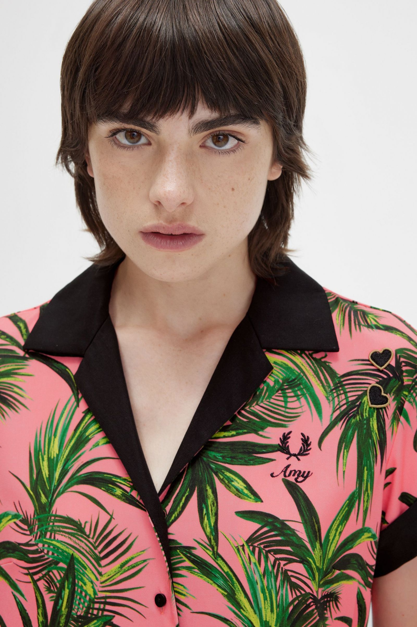 Amy Winehouse FoundationPalm Print Shirt Dress Coral Heat 7039301
