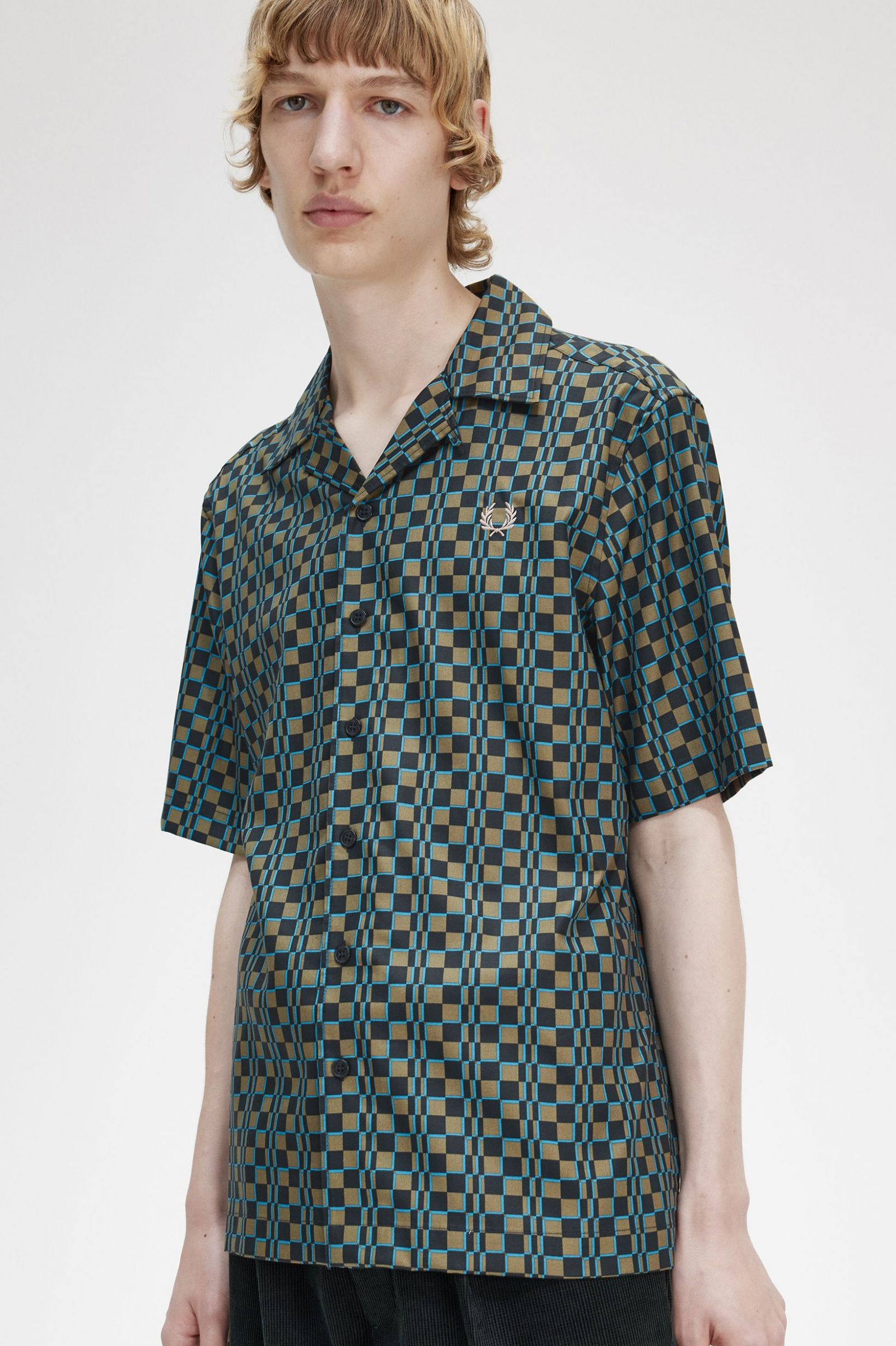 Glitch Chequerboard Revere Collar Shirt Uniform Green 7038722