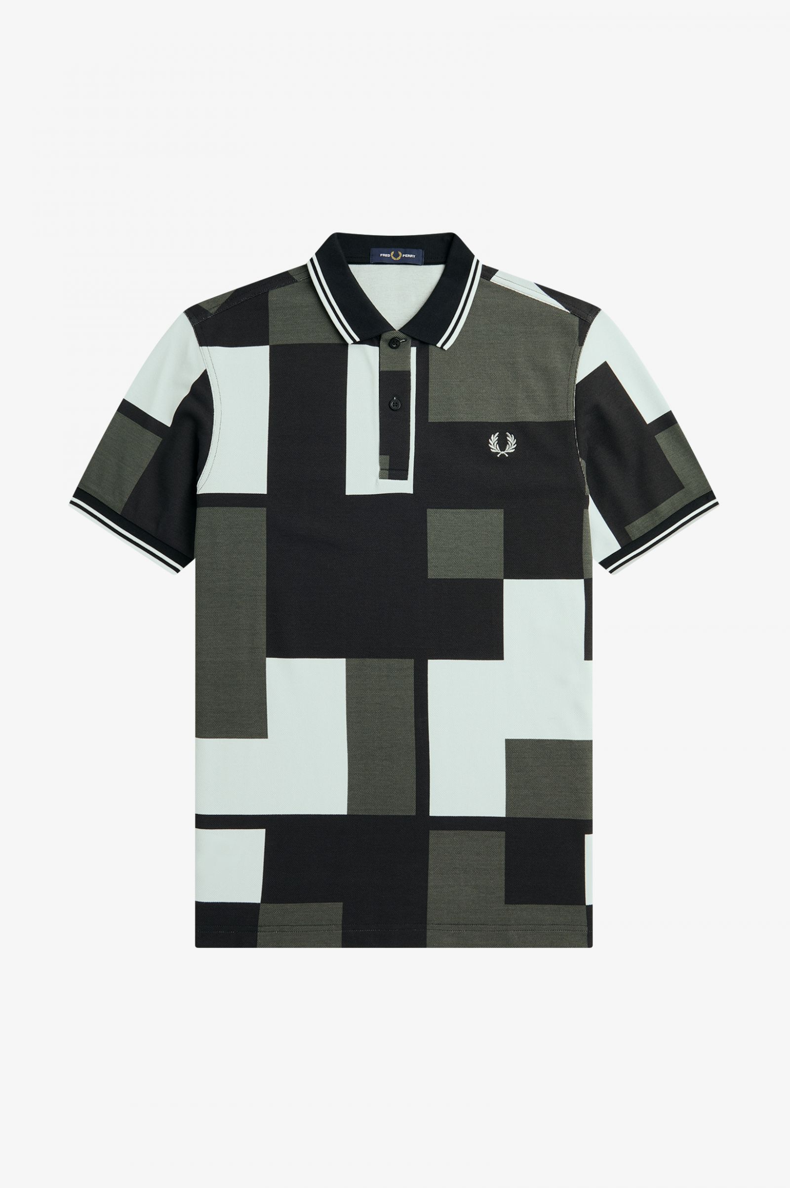 Pixel Print Fred Perry Shirt Light Ice 7038539
