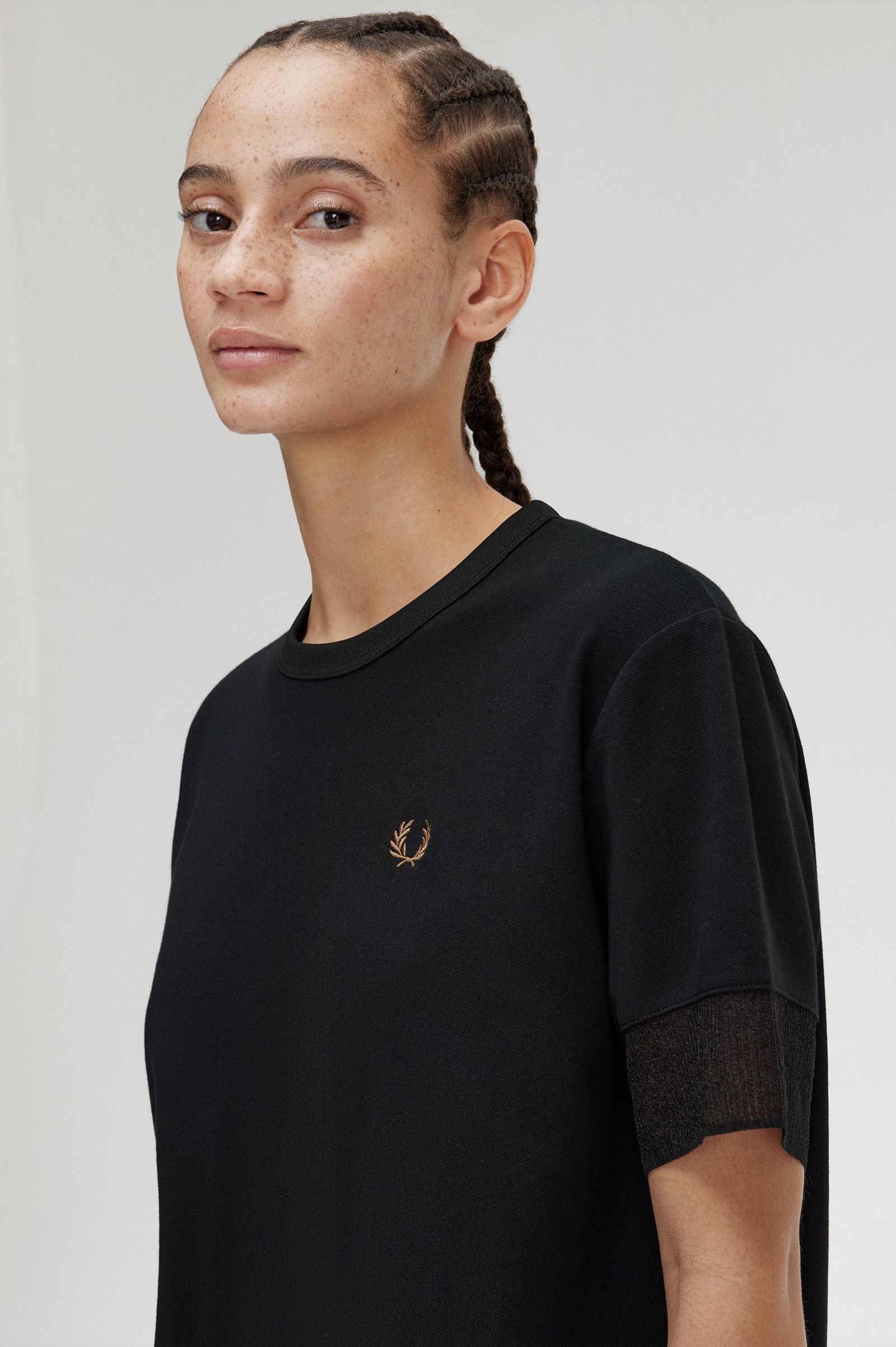 Sheer Trim Piqué T-Shirt Black 7039438