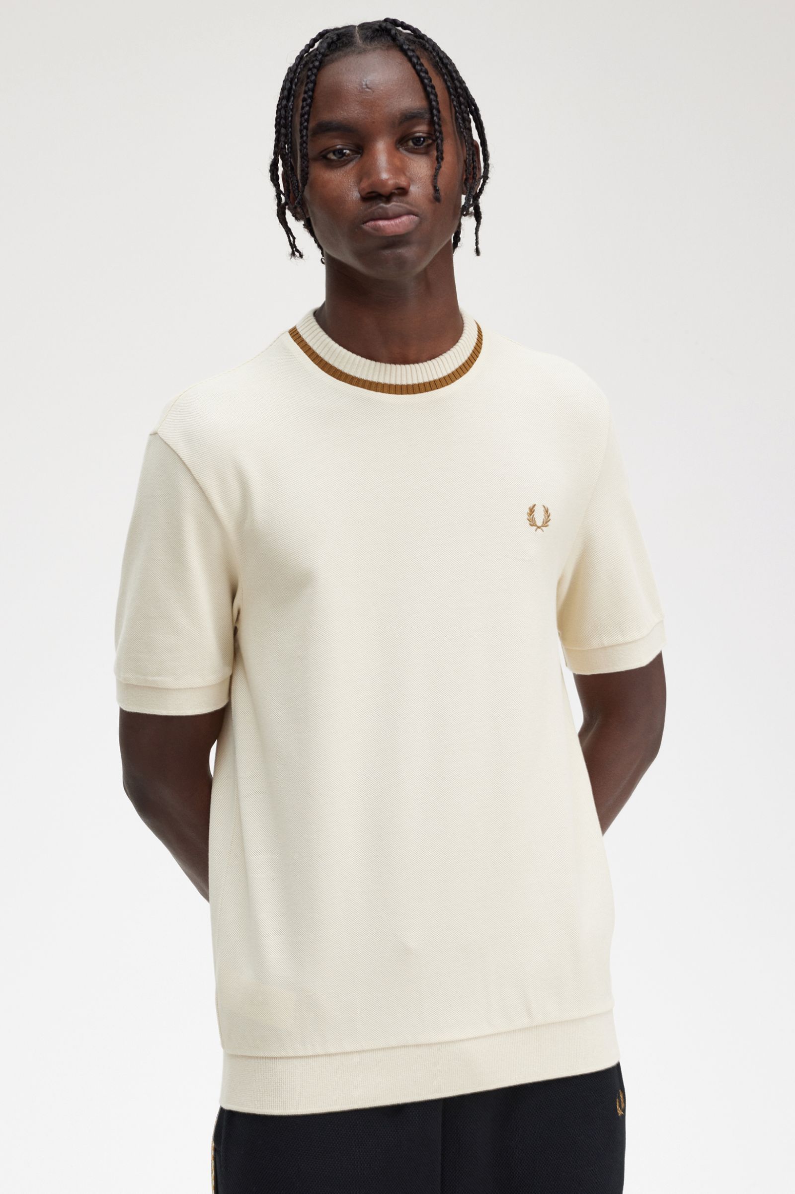 Crew Neck Piqué T-Shirt Oatmeal 7038976