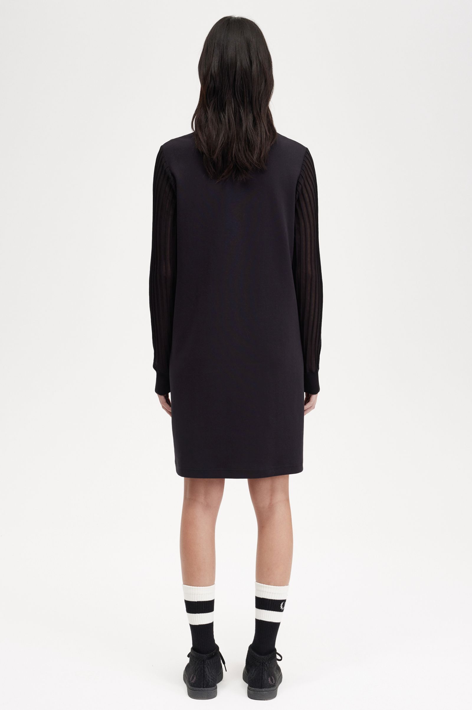 Sheer Sleeve Mock Neck Dress Black 7039307