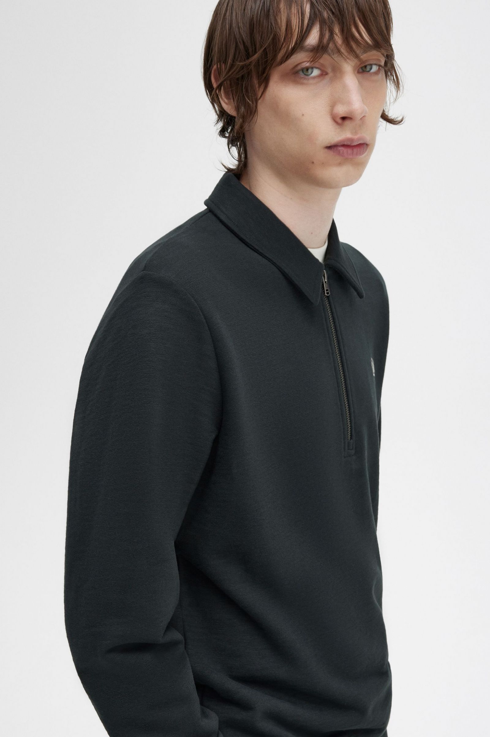 Zip Neck Collar Sweatshirt Night Green 7038409