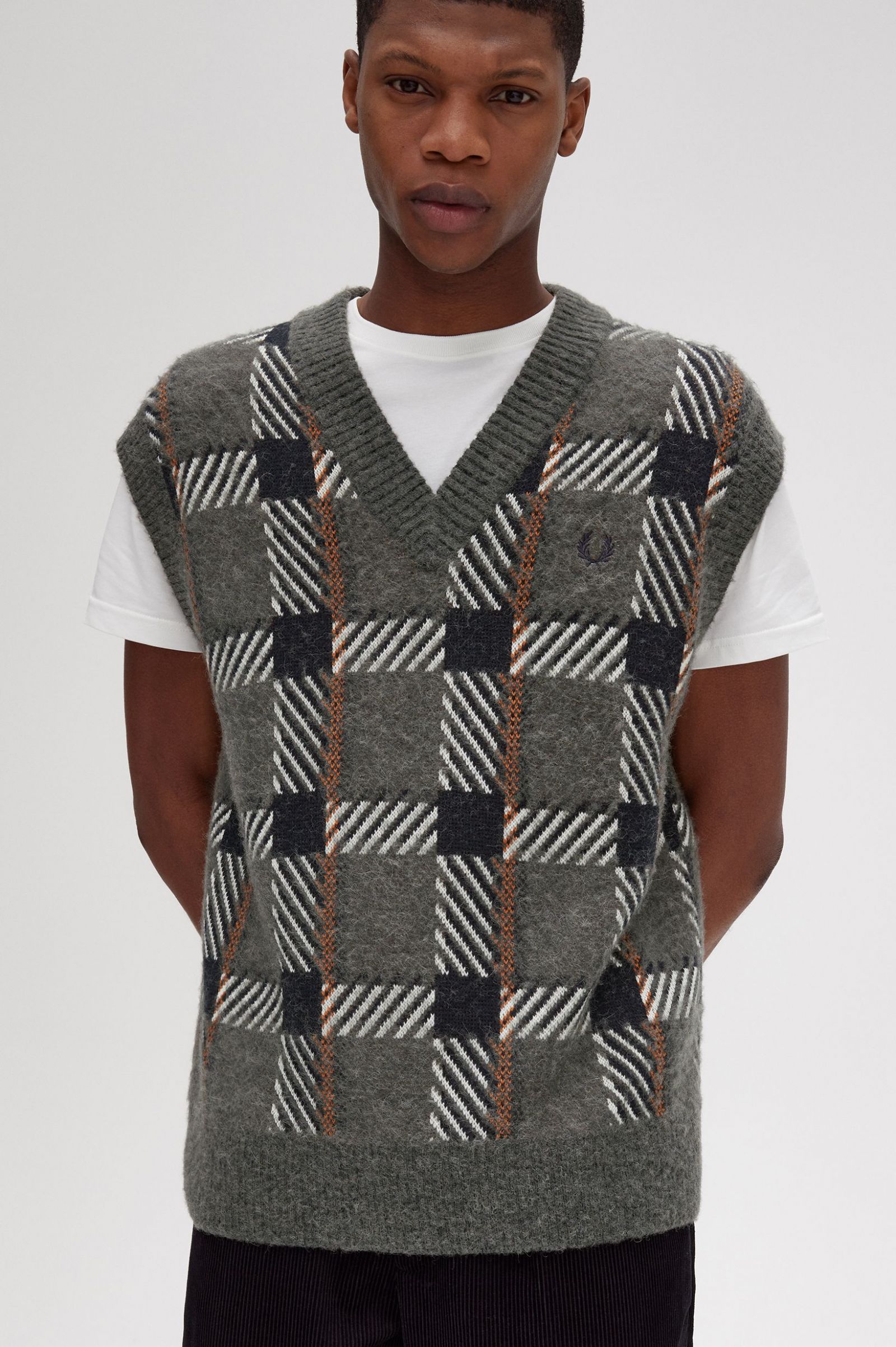 Glitch Tartan Knitted Tank Field Green 7038700
